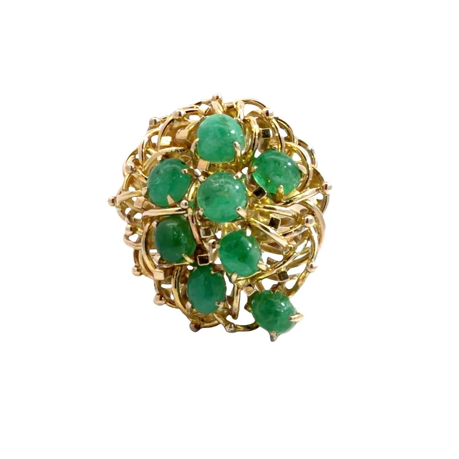 Stamped 14k Yellow Gold Wire Work and Cluster Emerald Cocktail Ring Size 70