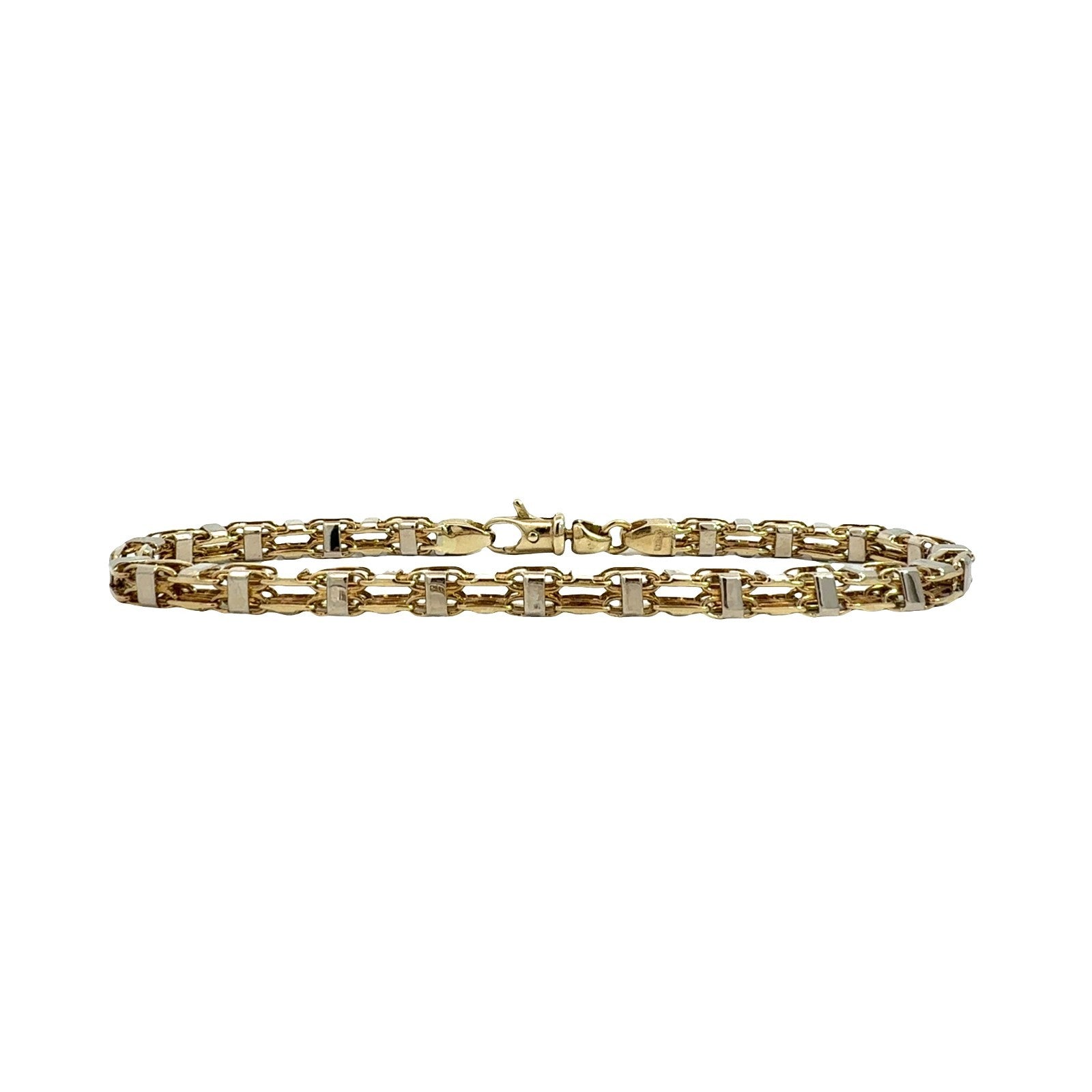 14k Two-Tone Yellow Gold Double Square Link Chain Bracelet 8.25"0