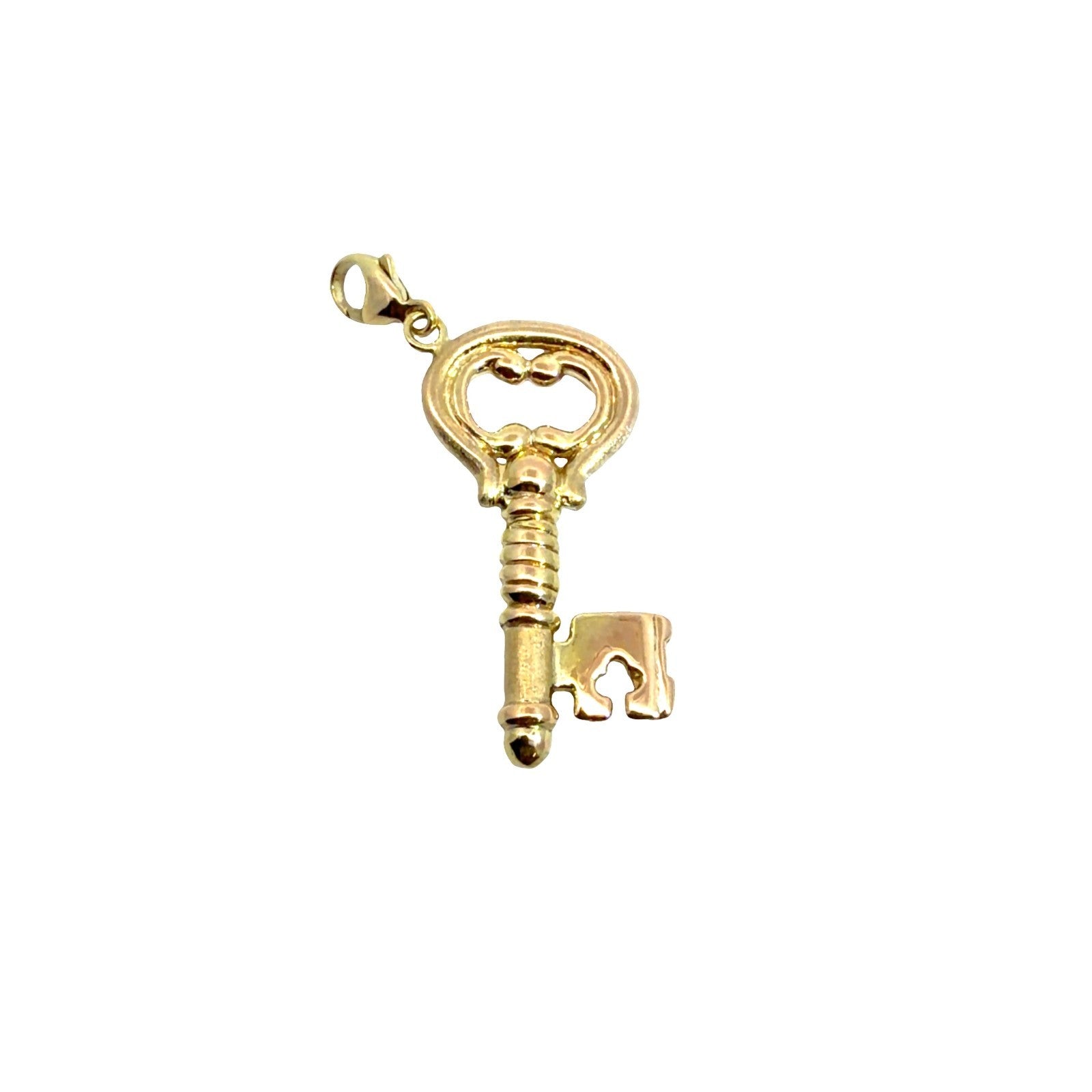 18k Yellow Gold Italian Skeleton Key Charm Pendant0