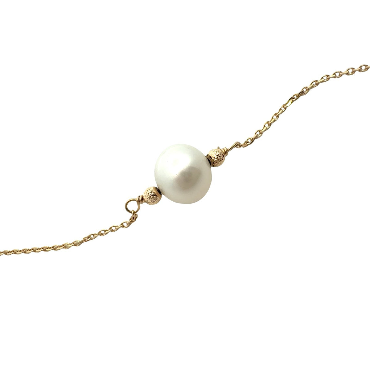 14k Yellow Gold 5 Pearl Station Necklace 17.5"1