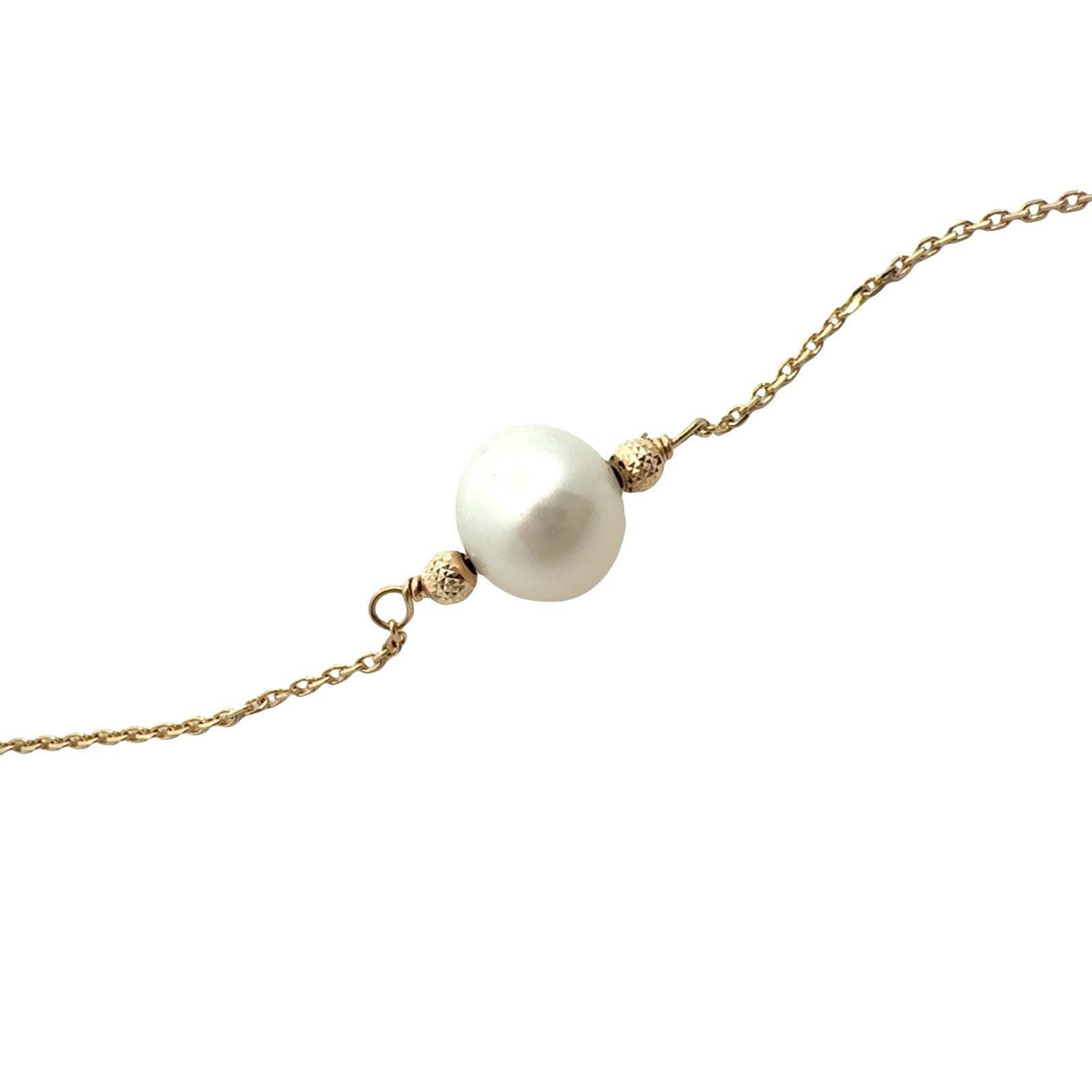 14k Yellow Gold 5 Pearl Station Necklace 17.5"0