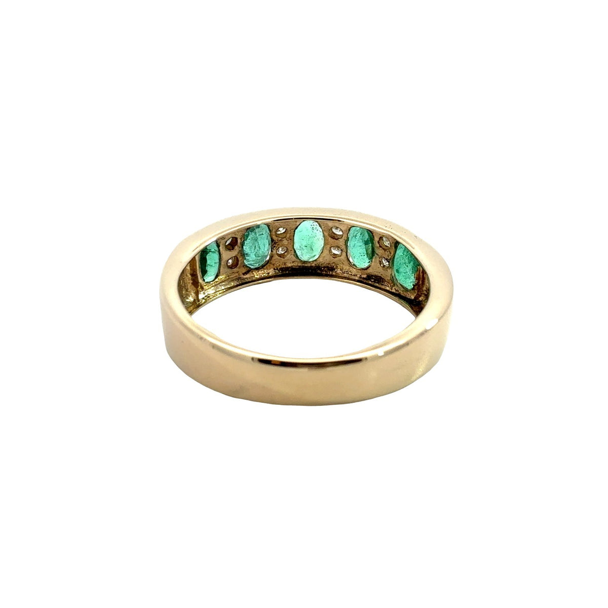 Vintage 14k Yellow Gold 0.90cttw Emerald and 0.16cttw Diamond Band Ring4