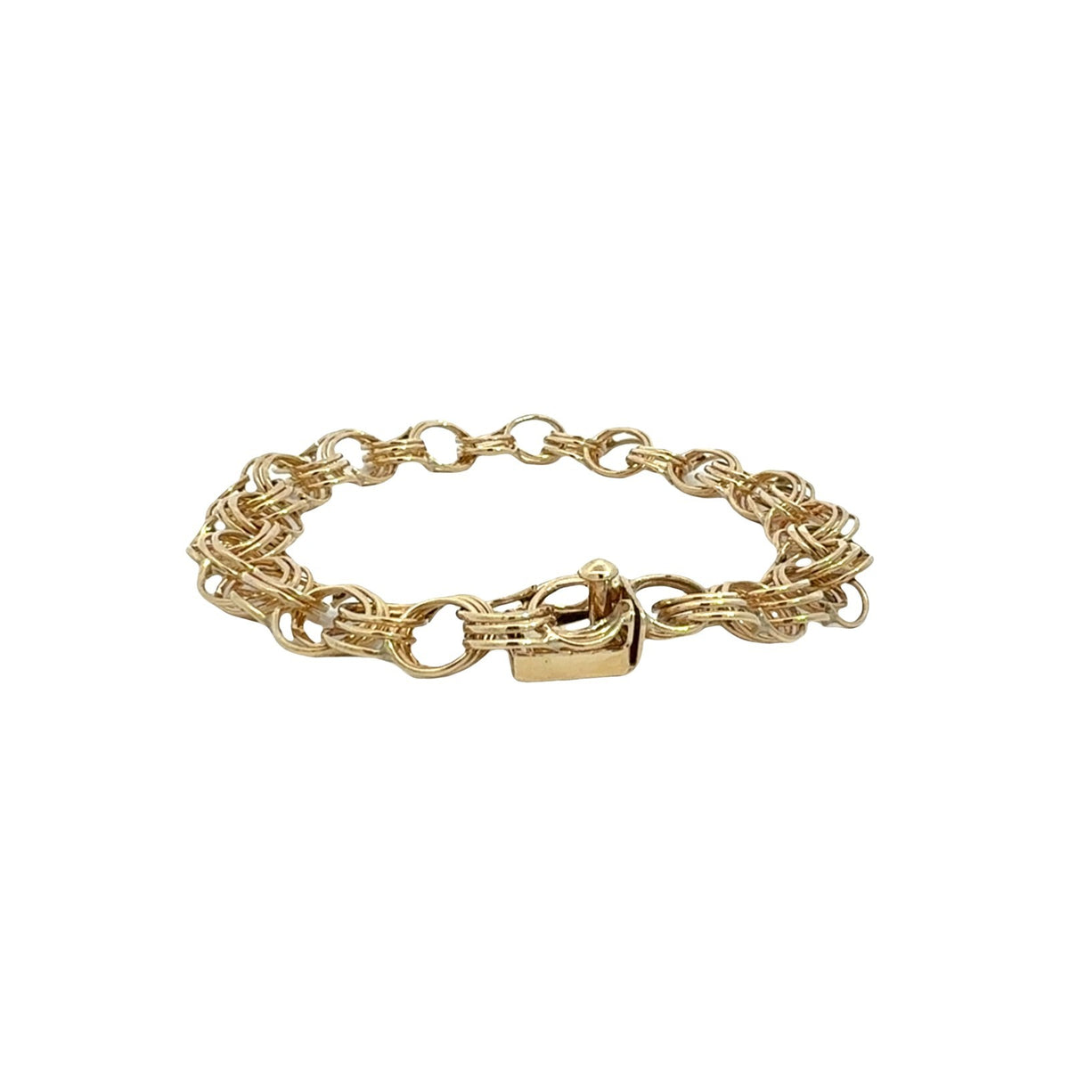 American 14k Yellow Gold Interlocking Double Link Charm Bracelet 7.5"3