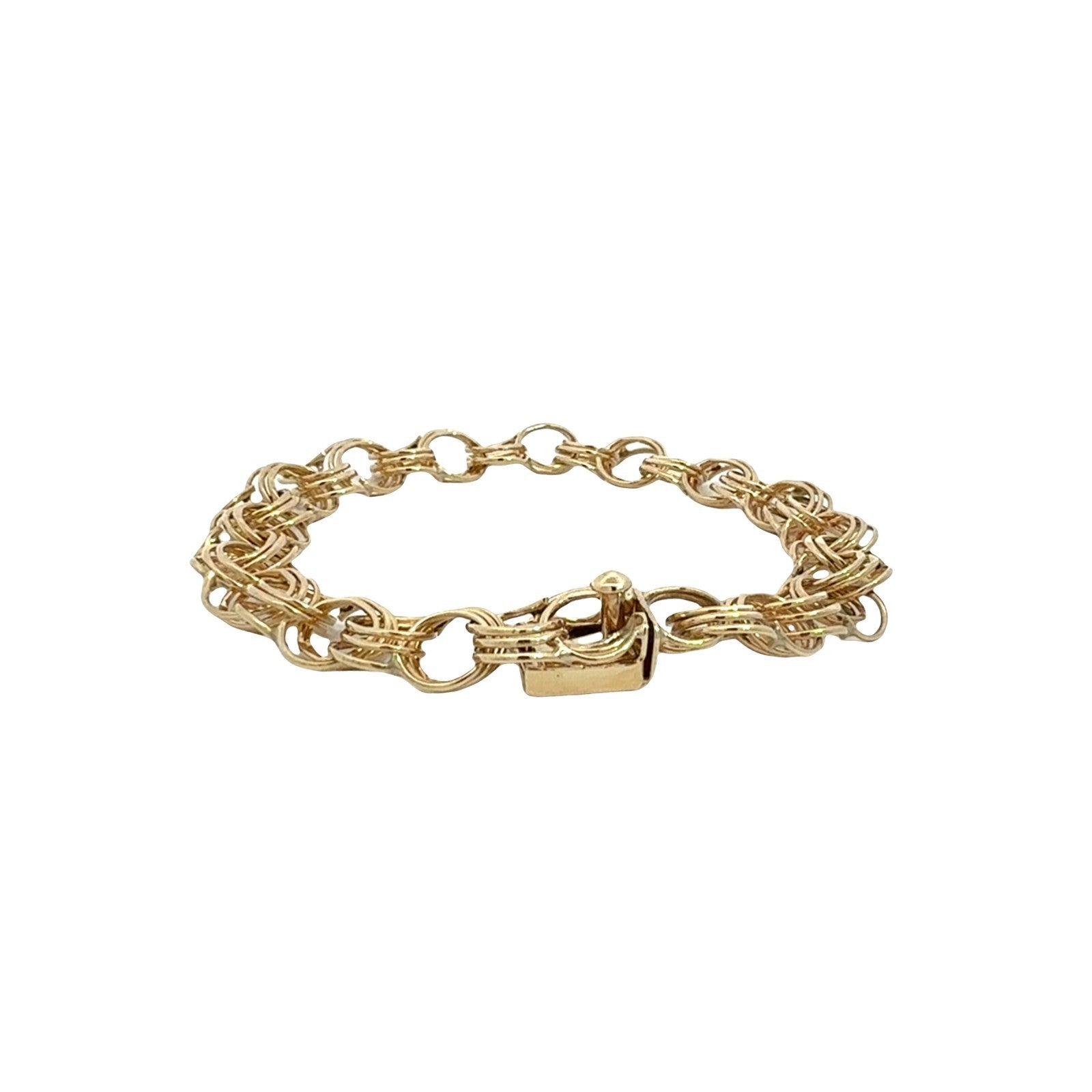 American 14k Yellow Gold Interlocking Double Link Charm Bracelet 7.5"3