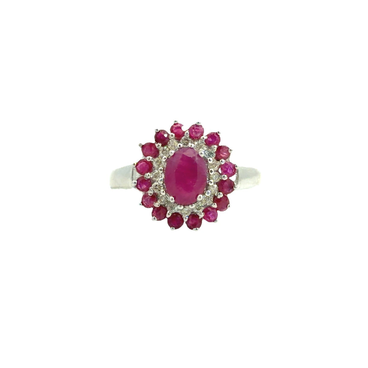 Estate 14k White Gold 0.20cttw Diamond & 1.21cttw Ruby Cluster Cocktail Ring1