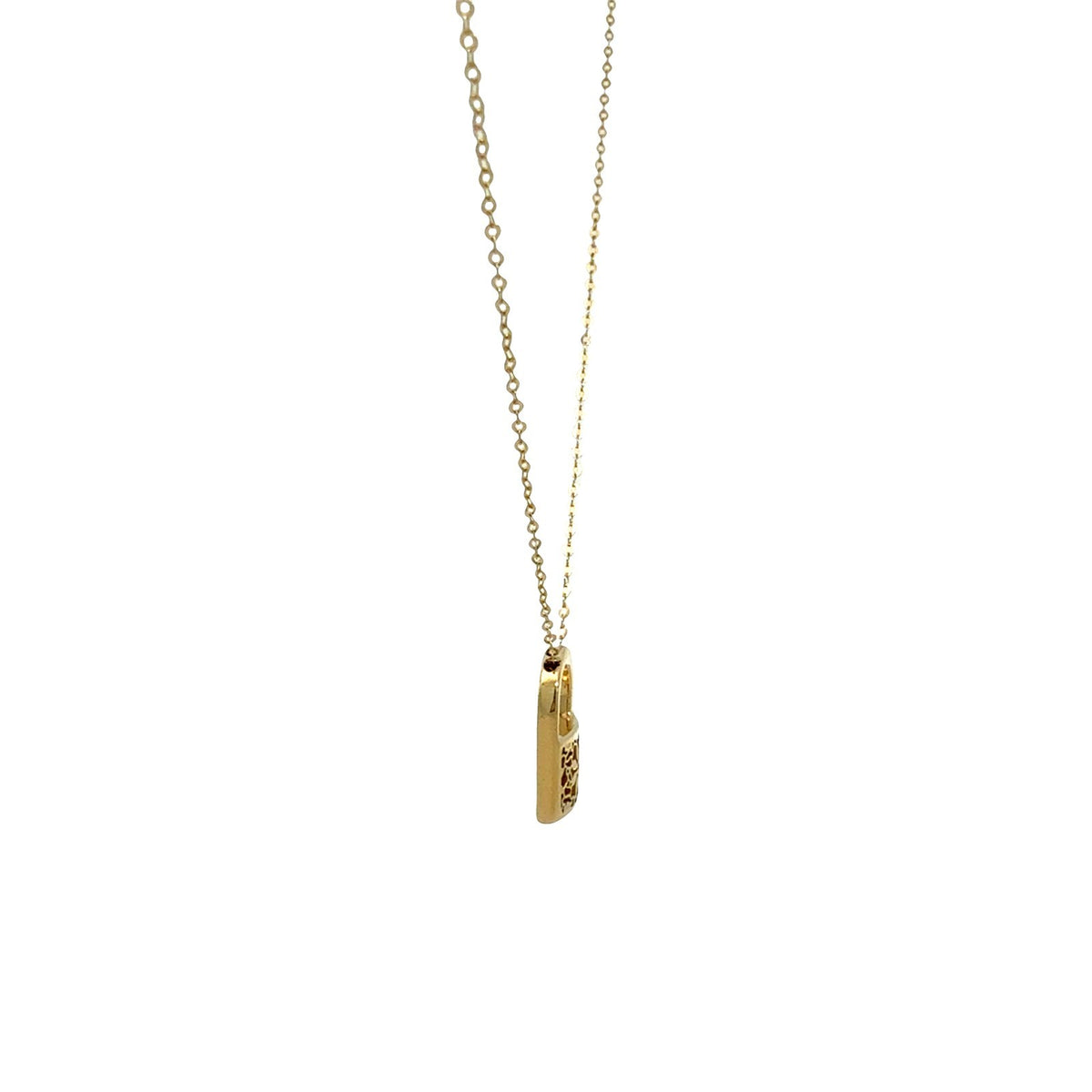 14k Yellow Gold Floral Openwork Padlock Pendant Neclace2