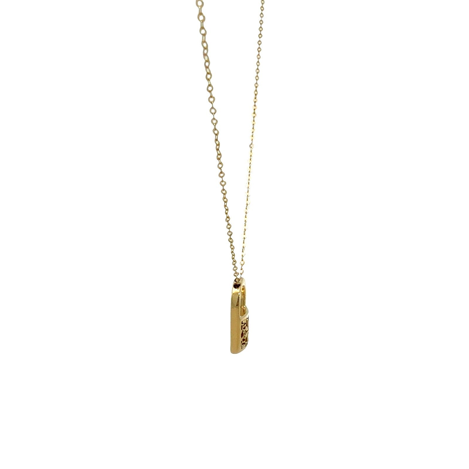 14k Yellow Gold Floral Openwork Padlock Pendant Neclace2