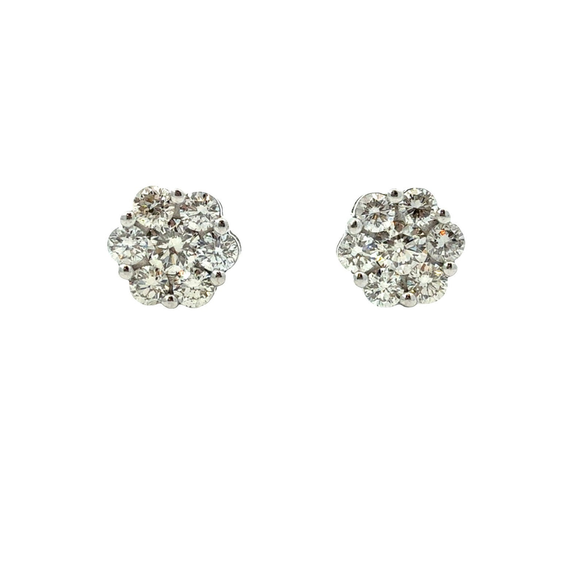 10k White Gold 0.64ctw Diamond Flower Cluster Stud Earrings0