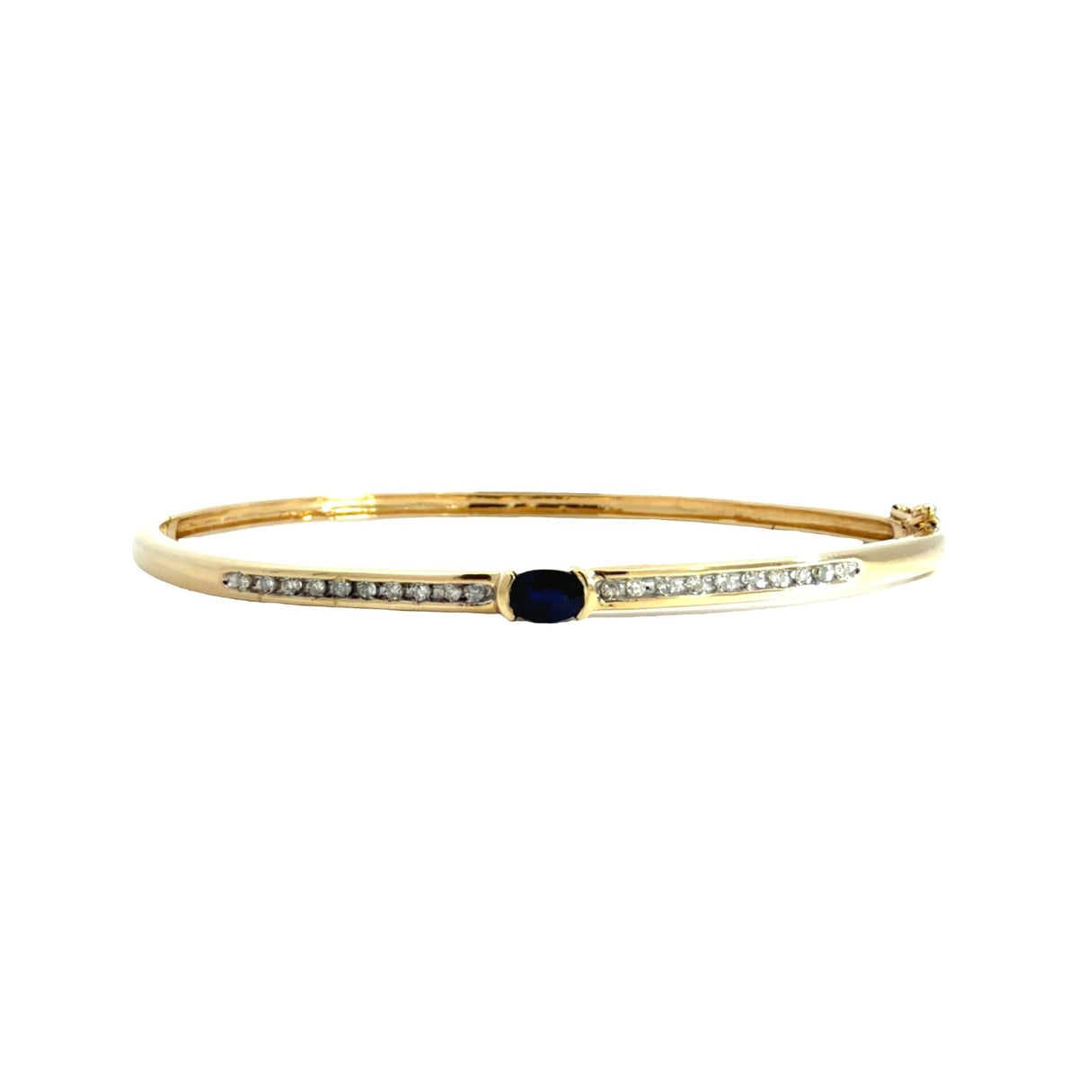 14k Yellow Gold Stamped 0.42cttw Blue Sapphire &amp; 0.18ctw Diamond Bangle 7.5"0