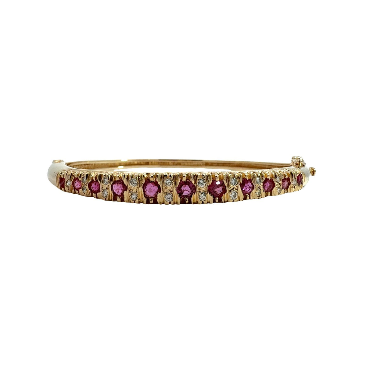 Vintage 14k Yellow Gold 0.77cttw Ruby &amp; 0.29cttw Diamond Hinged Bangle Bracelet0
