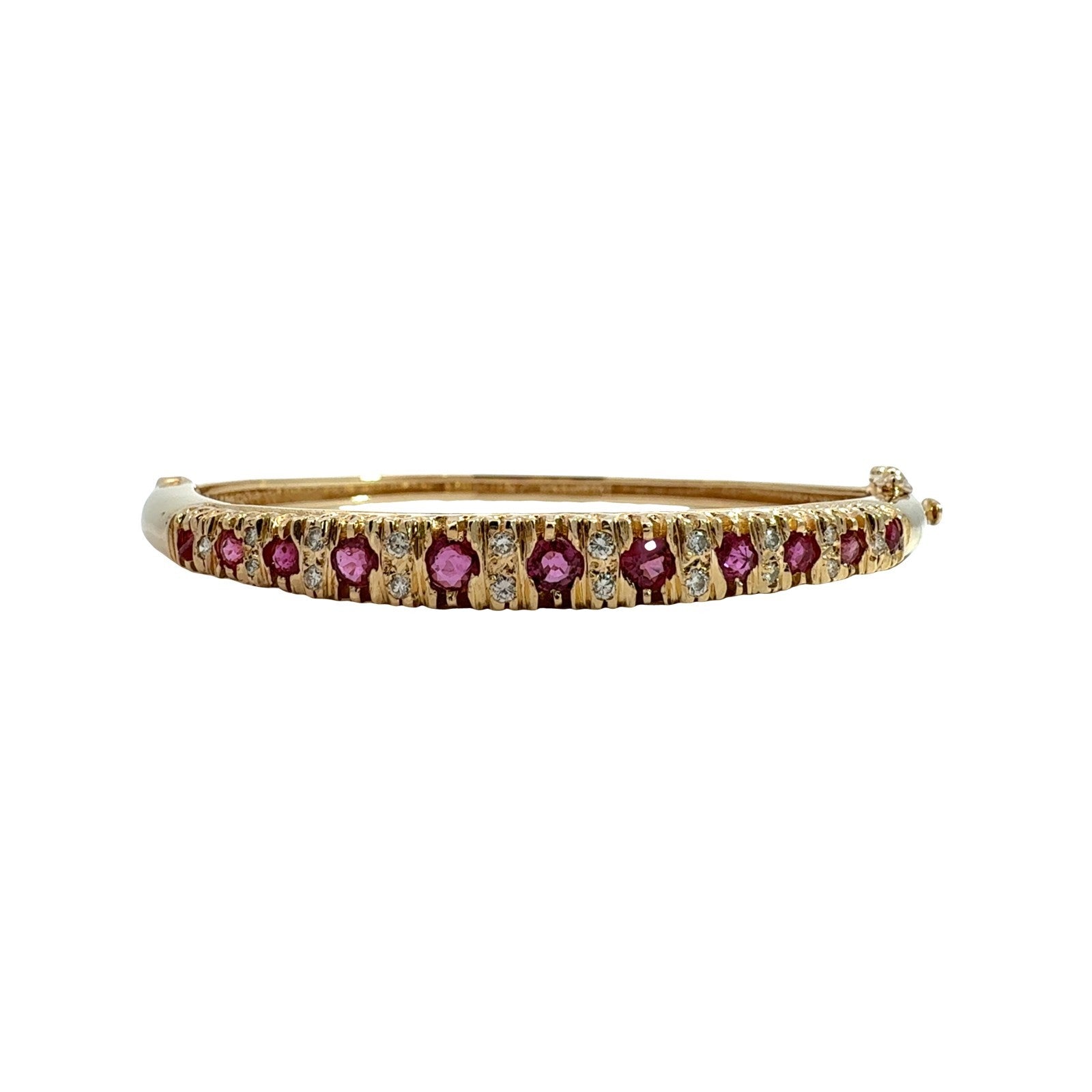 Vintage 14k Yellow Gold 0.77cttw Ruby & 0.29cttw Diamond Hinged Bangle Bracelet0