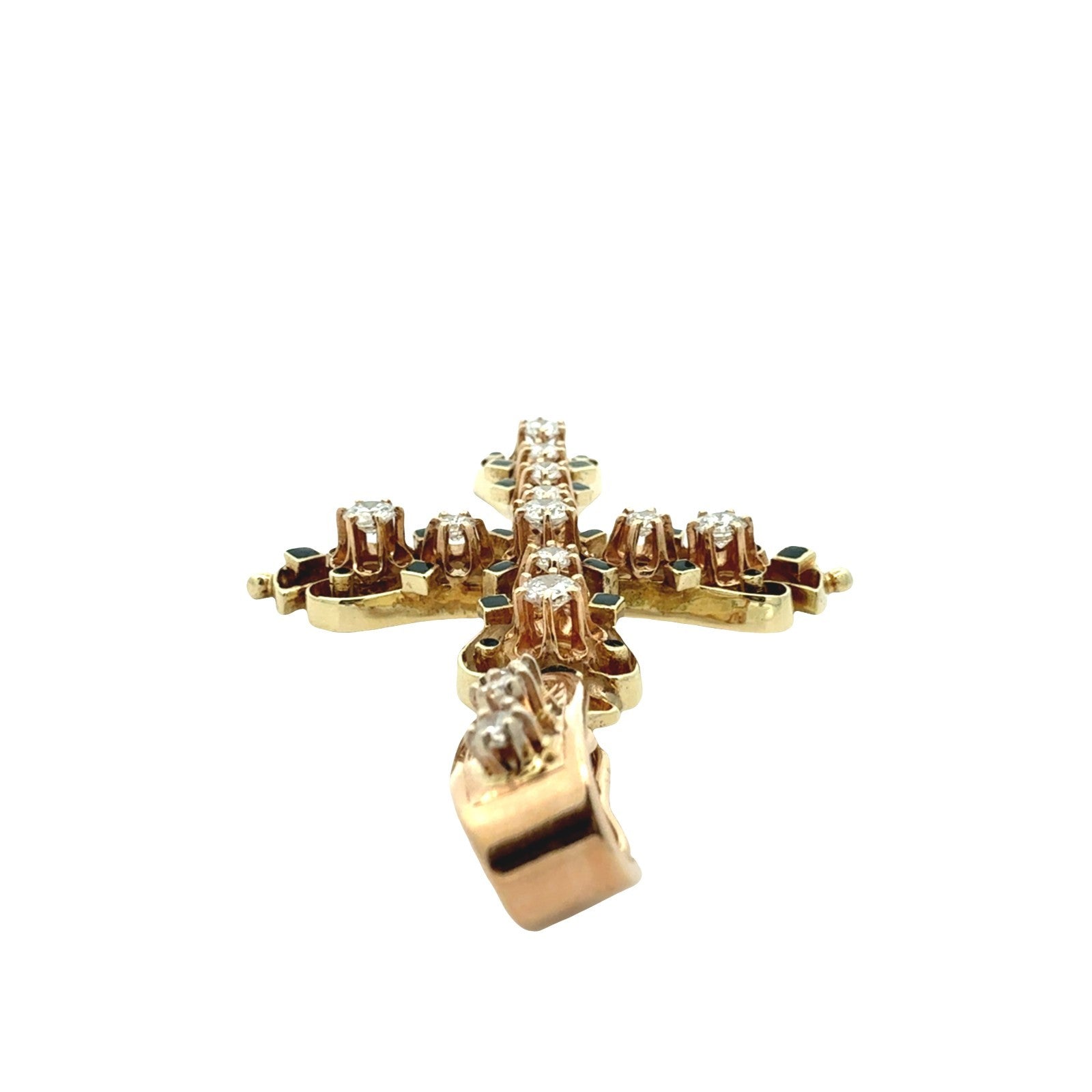 Vintage 14k Yellow Gold Enamel and 2.18cttw Diamond Filigree Cross Pendant3