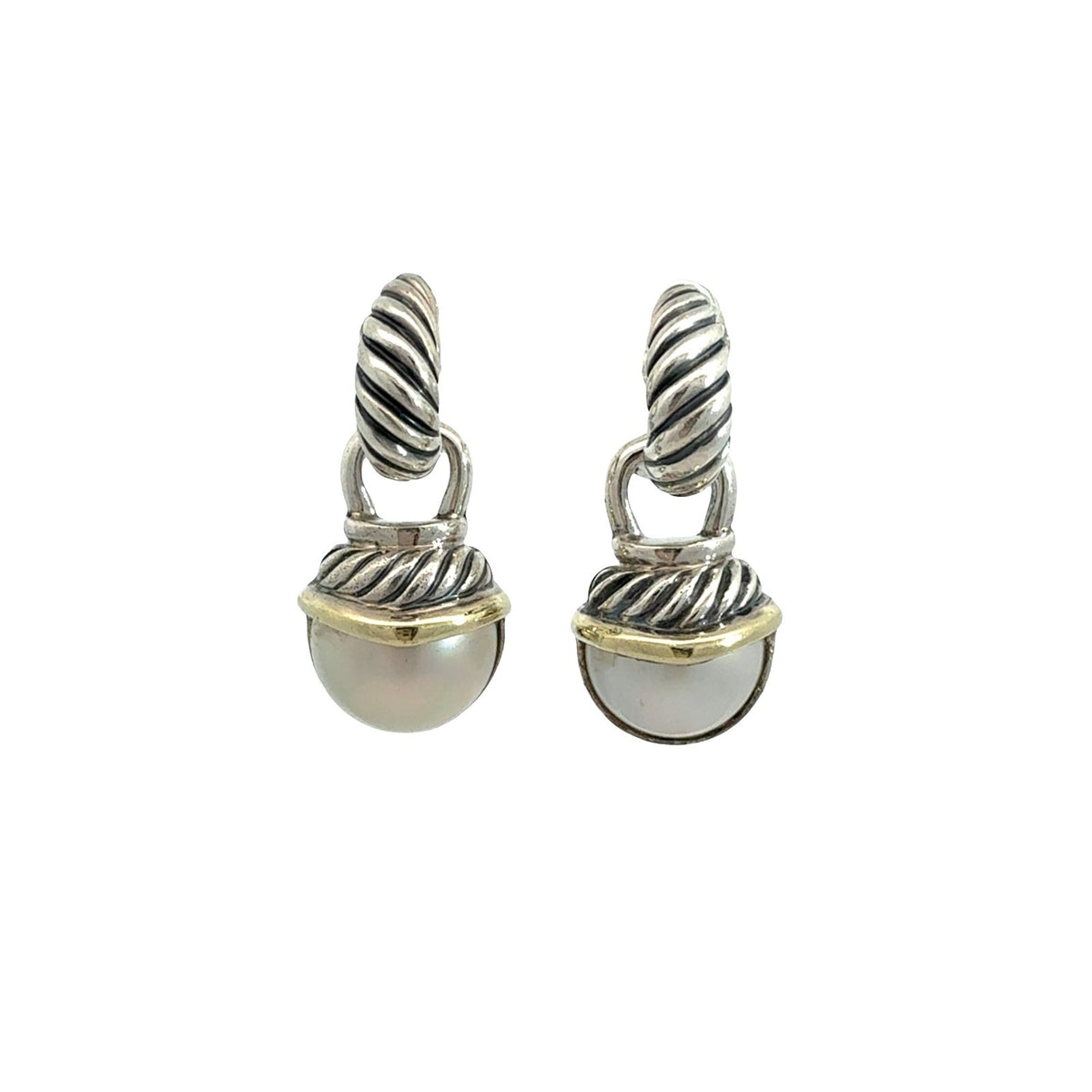 David Yurman Sterling Silver 14k Gold Accents &amp; Pearl Acorn Drop Earrings0