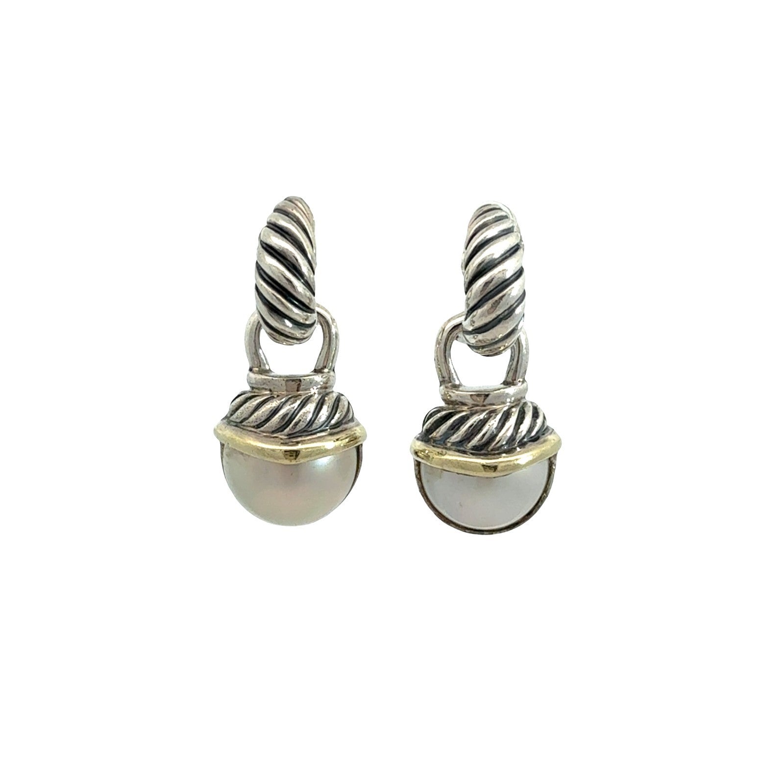 David Yurman Sterling Silver 14k Gold Accents & Pearl Acorn Drop Earrings0