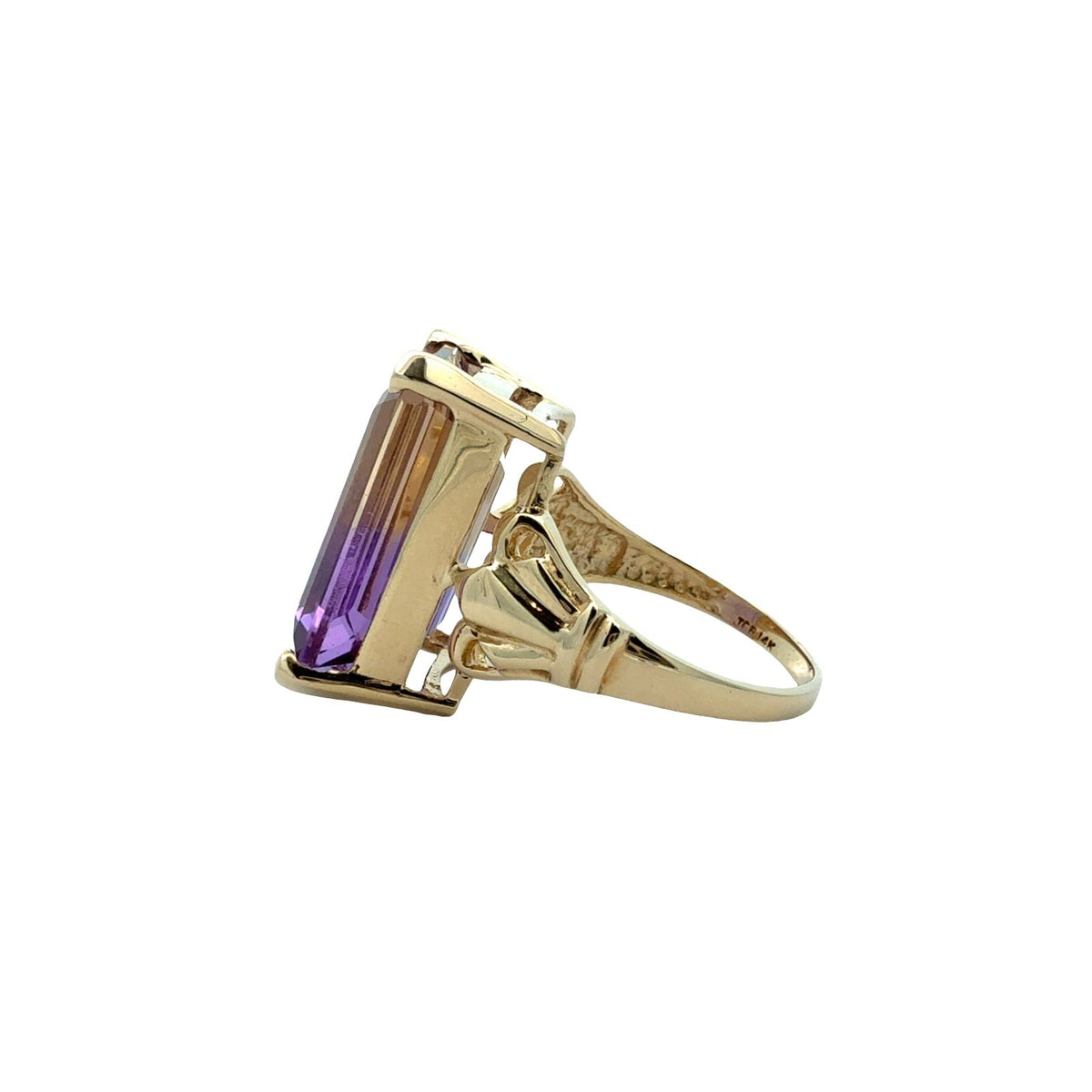 Vintage JCR 14k Yellow Gold 11.58tcw Ametrine Emerald-Cut Cocktail Ring Size 74