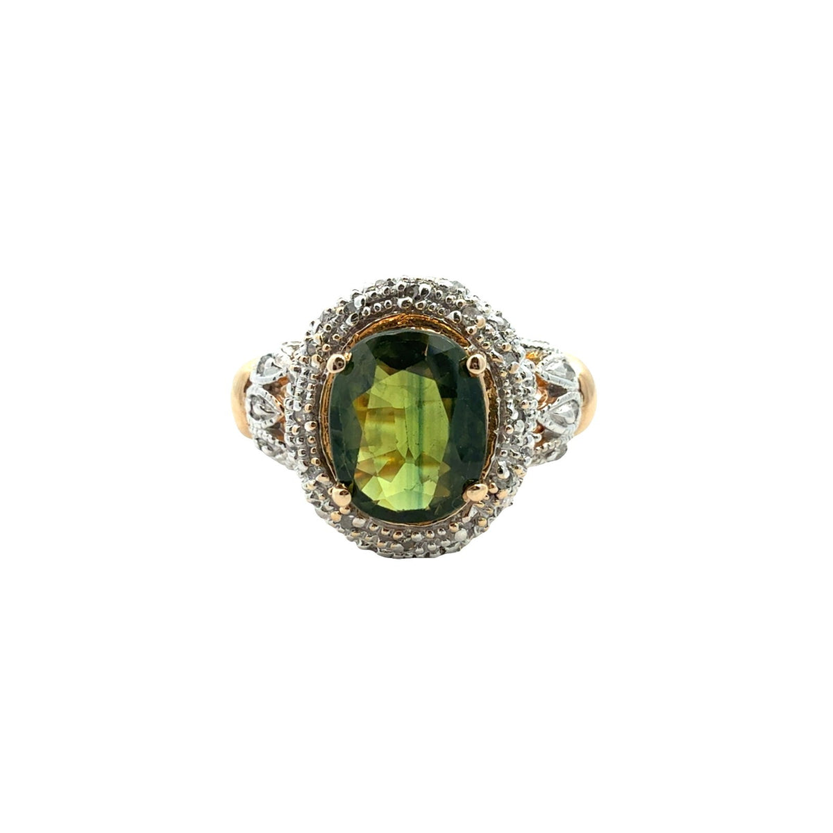 14k Gold Two-Tone 0.17cttw Diamond and 1.90tcw Oval Green Sapphire Cocktail Ring6
