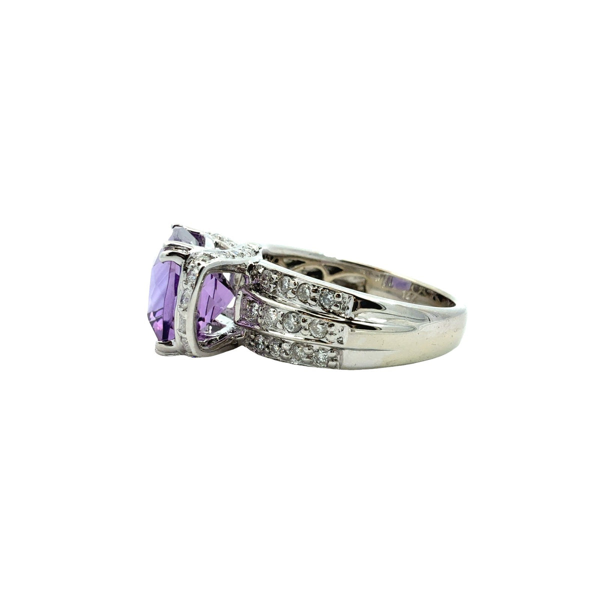 14k White Gold Cushion-Cut 4.73tcw Amethyst and 0.88cttw Diamond Cocktail Ring5