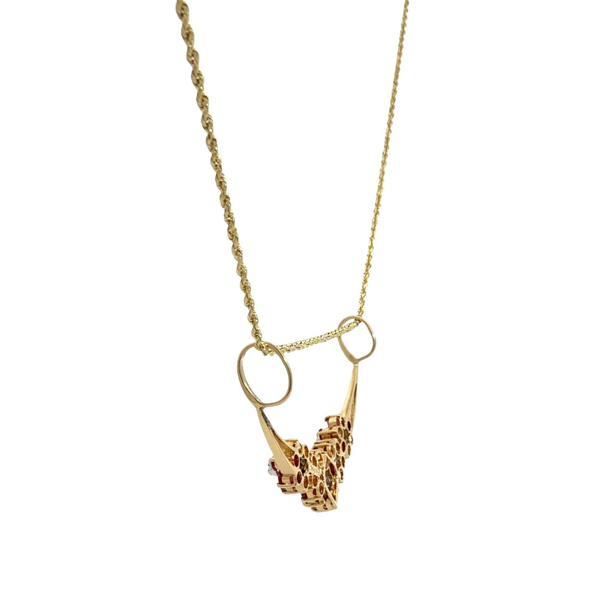 Vintage 14k Yellow Gold 1.74cttw Ruby 0.04cttw Diamond Floral Pendant Necklace3