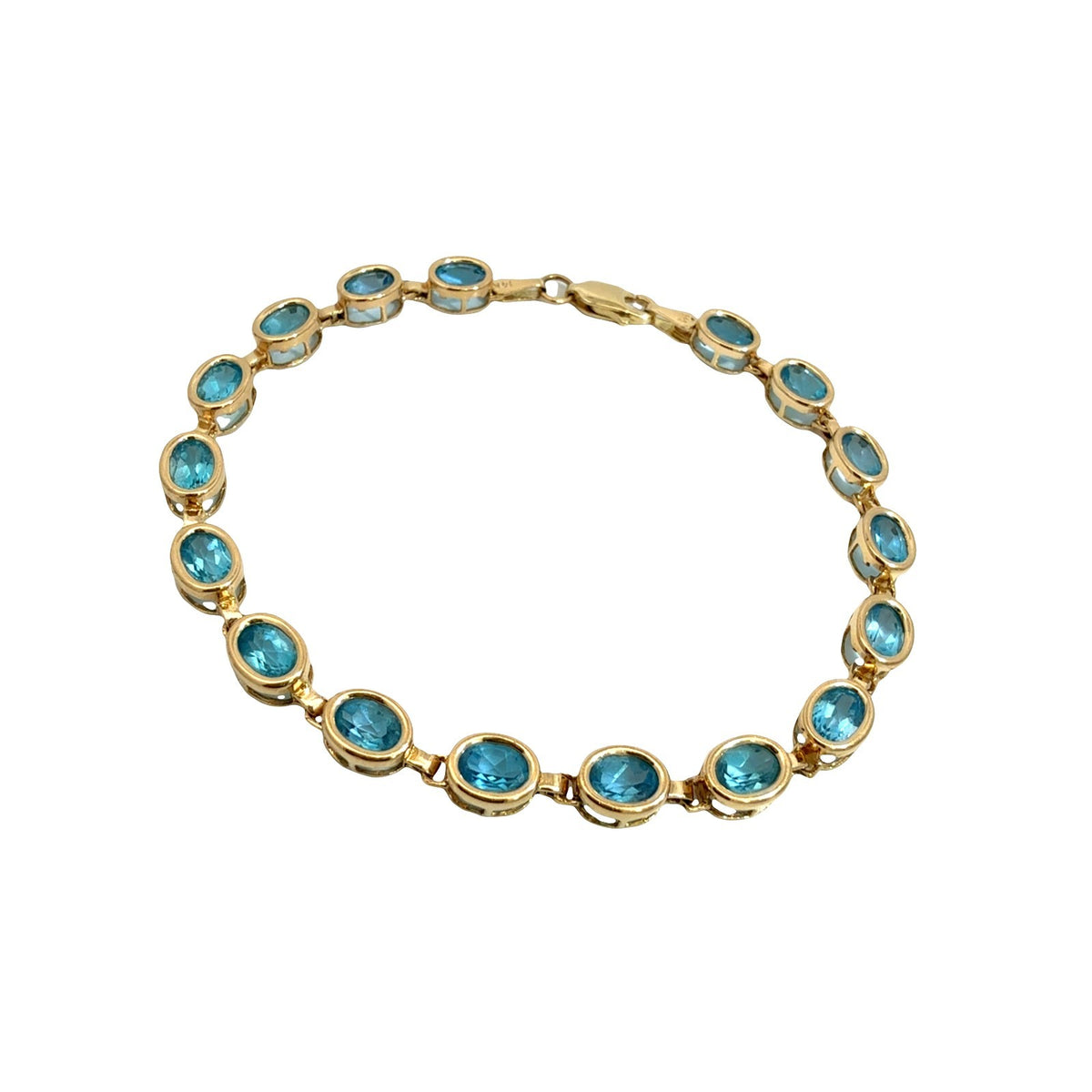 14k Yellow Gold and 7.48cttw Oval Blue Topaz Link Bracelet1