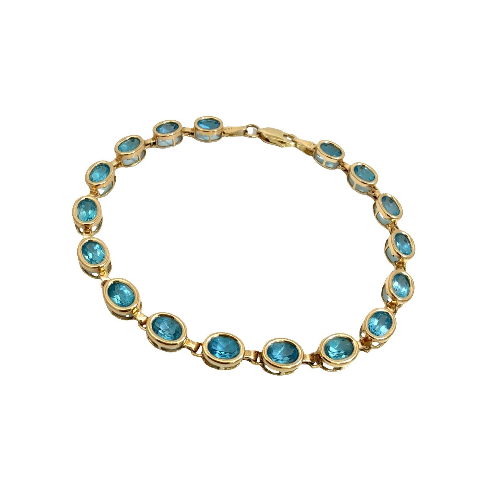 14k Yellow Gold and 7.48cttw Oval Blue Topaz Link Bracelet0