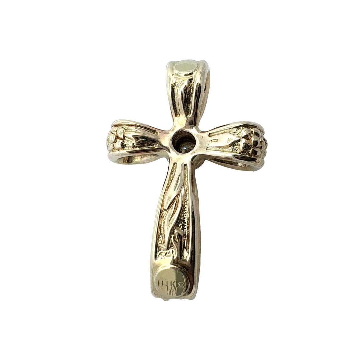 Vintage 14k Yellow Gold 0.06cttw Diamond Floral Design Cross Pendant5