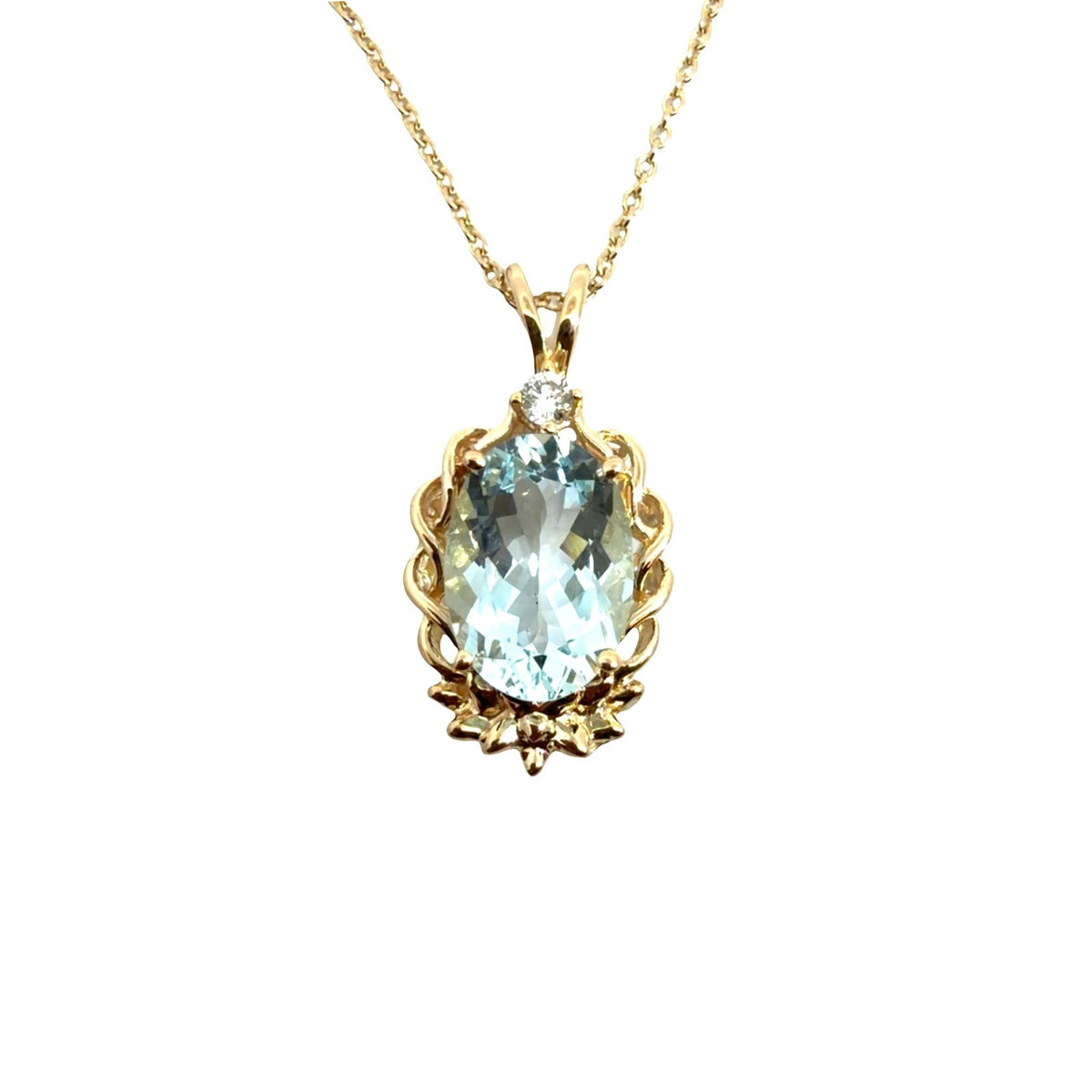 14k Yellow Gold 4.69tcw Aquamarine & 0.09tcw Diamond Oval Pendant Necklace3