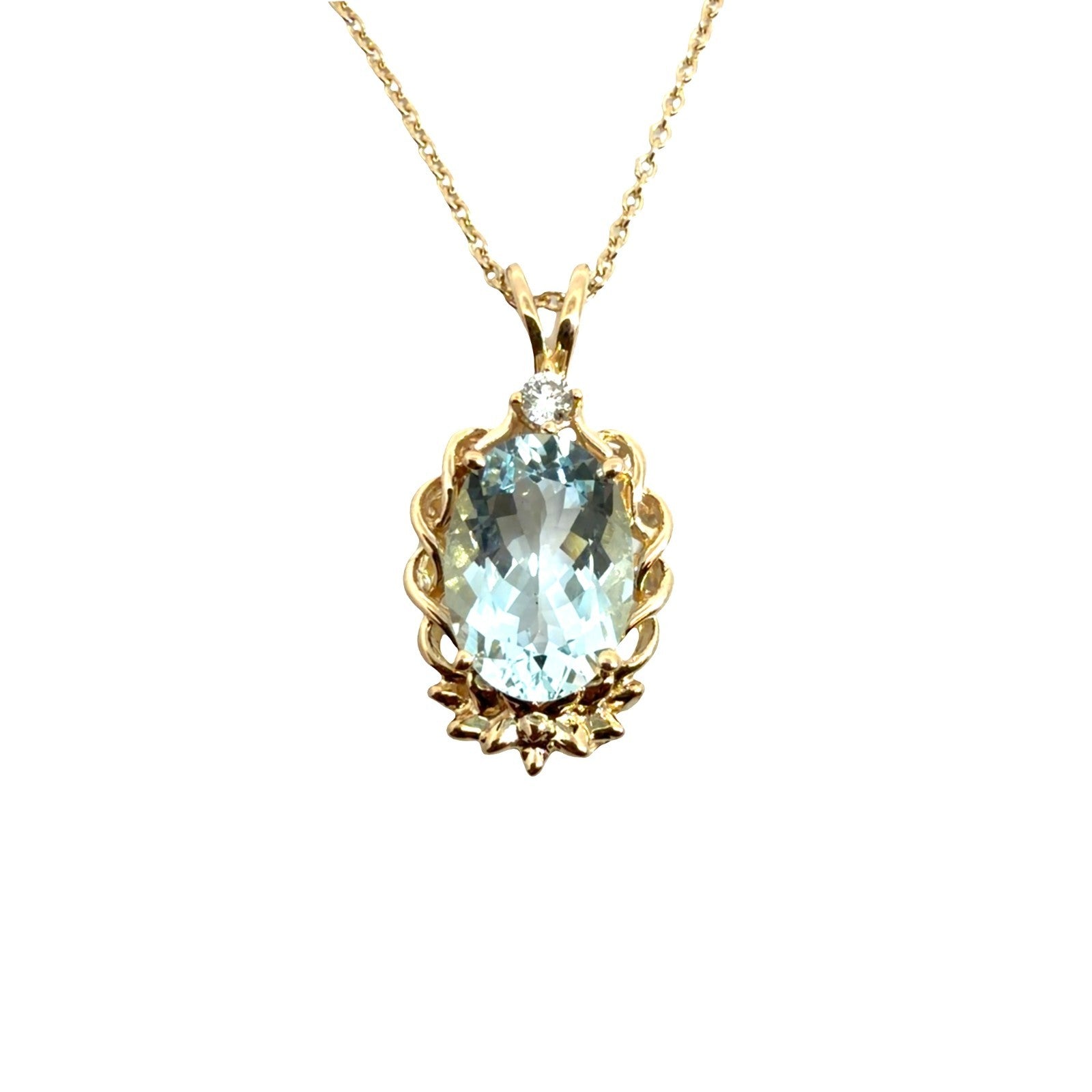 14k Yellow Gold 4.69tcw Aquamarine & 0.09tcw Diamond Oval Pendant Necklace3