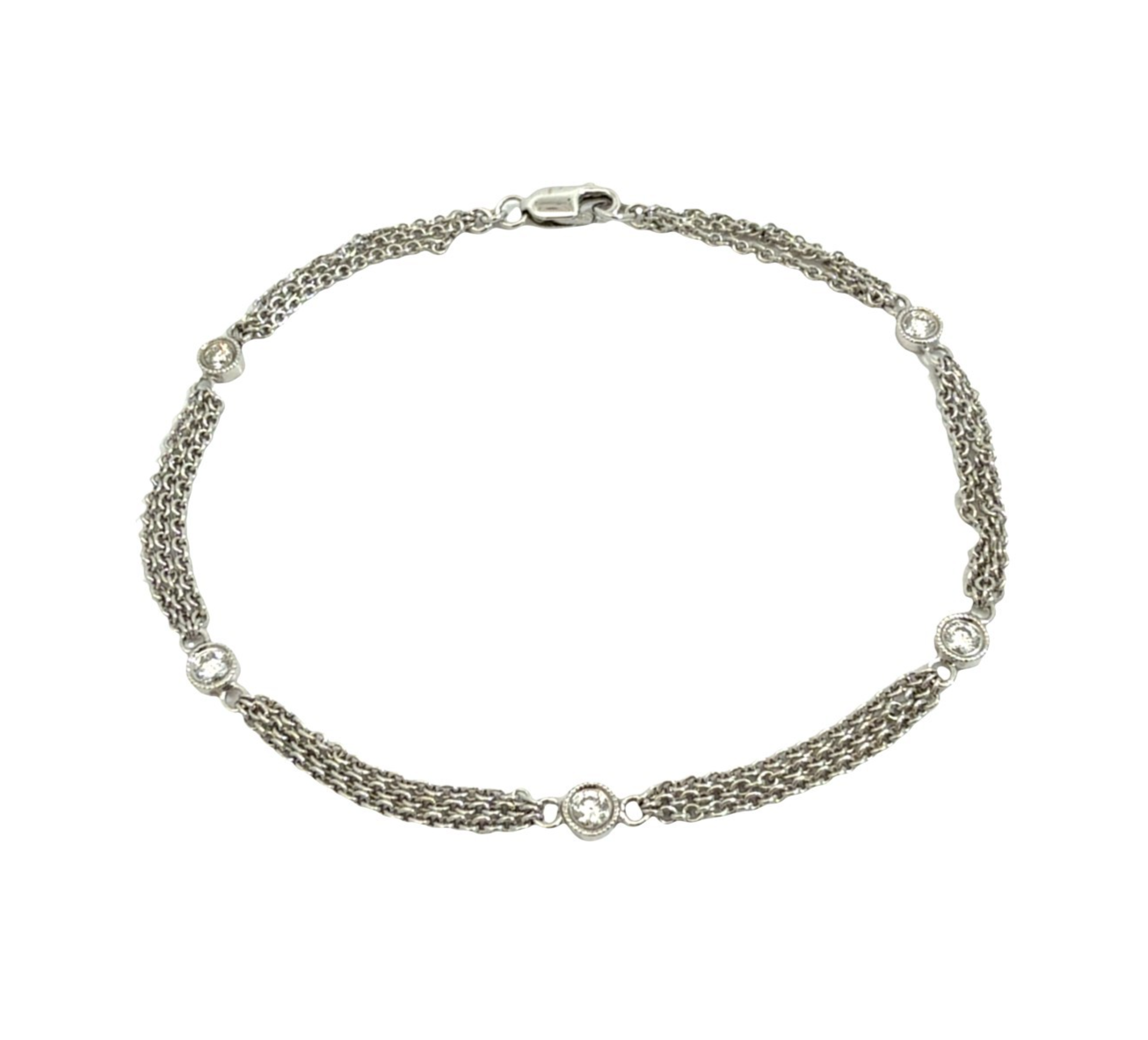 18k White Gold Multi-Strand 0.23cttw Diamond Station Chain Bracelet 7"0