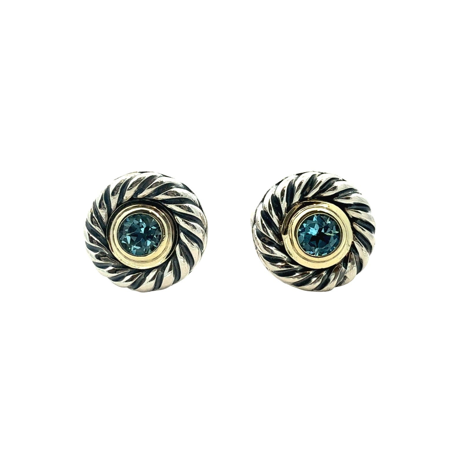 David Yurman Sterling Silver 14k Yellow Gold Topaz Cookie Cable Stud Earrings0