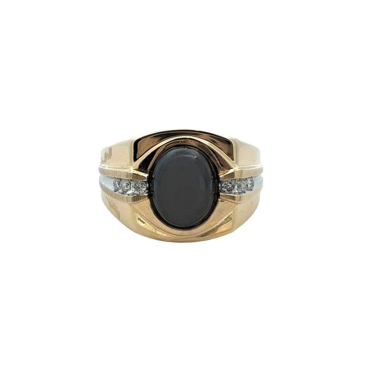 14k Yellow Gold 0.73tcw Black Sapphire &amp; 0.14cttw Diamond Men's Ring Size 10.50