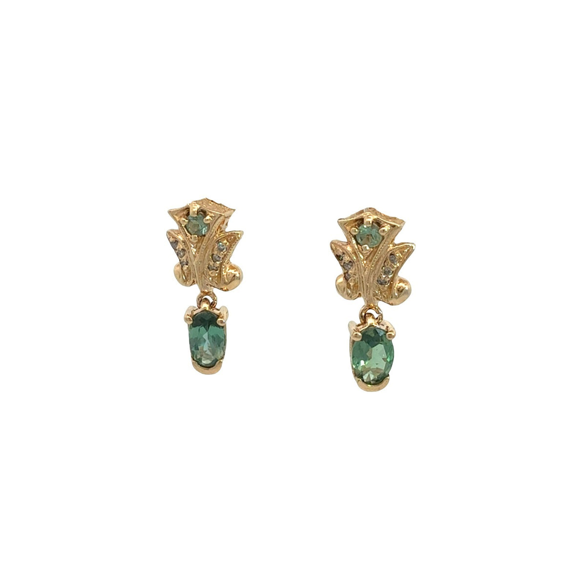 Vintage 14k Yellow Gold 0.05cttw Diamond and 1.03cttw Chrysoberyl Drop Earrings5
