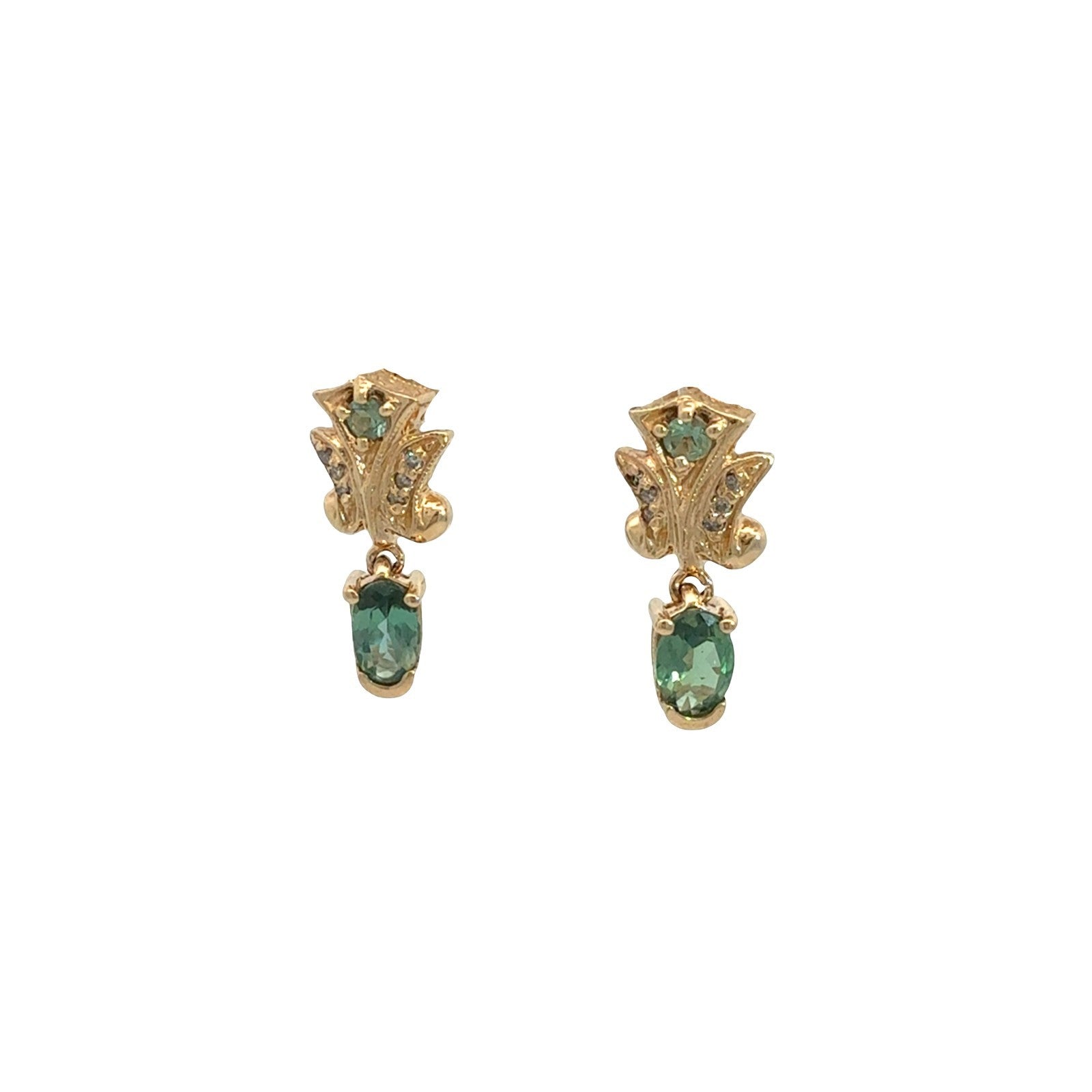 Vintage 14k Yellow Gold 0.05cttw Diamond and 1.03cttw Chrysoberyl Drop Earrings5