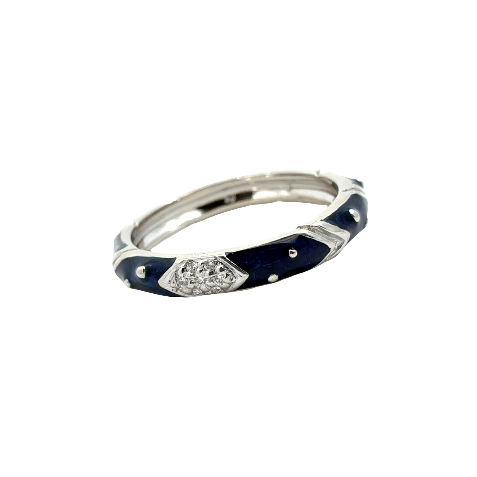 18k White Gold Blue Enamel and 0.03cttw Diamond Band Ring2
