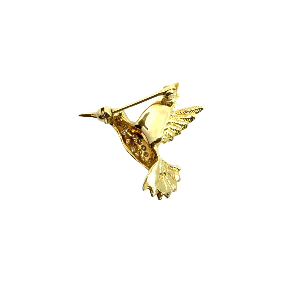 Vintage 18k Yellow Gold 0.18cttw Diamond & 0.01tcw Ruby Hummingbird Pin5