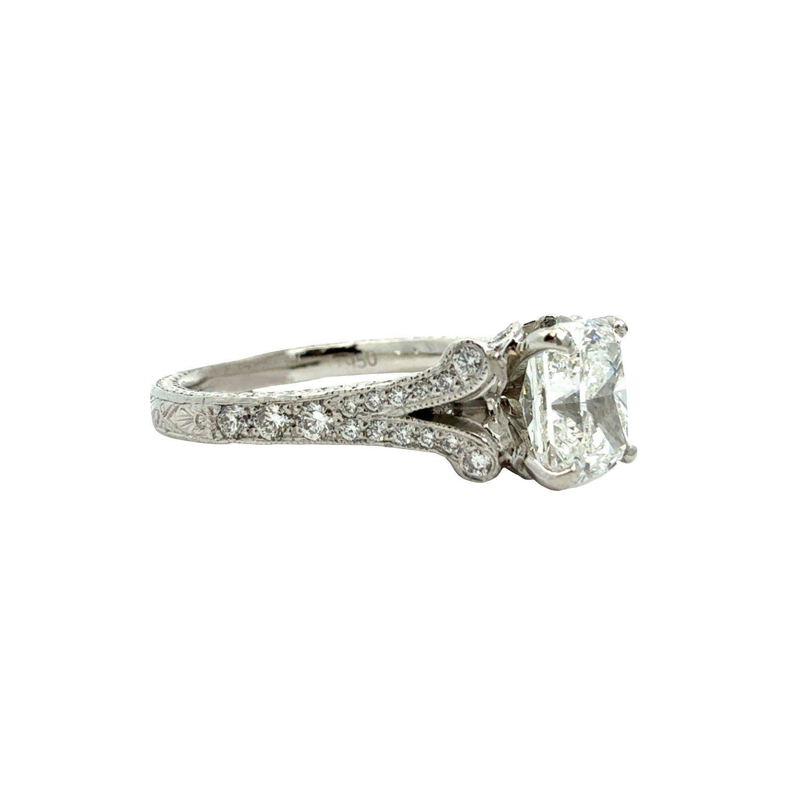 Platinum Pavé Split Shank Cushion-Cut 2.63cttw (2.01tcw) Diamond Engagement Ring2
