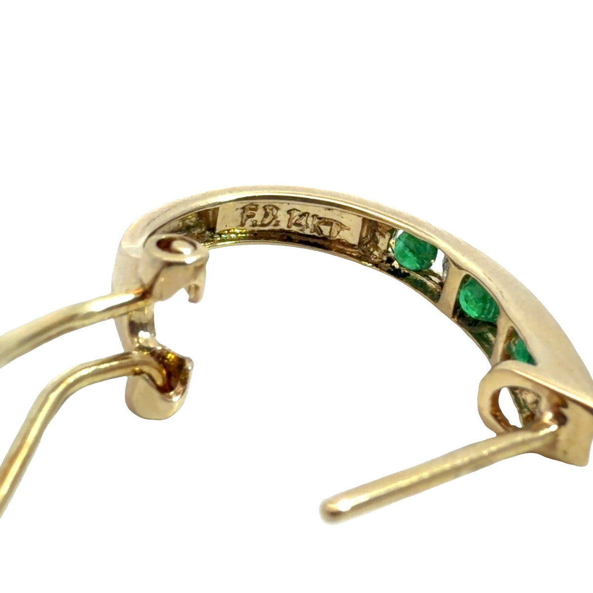 14k Yellow Gold Hoop Earrings with (0.18ctw) Diamond and (0.18ctw) Emerald6