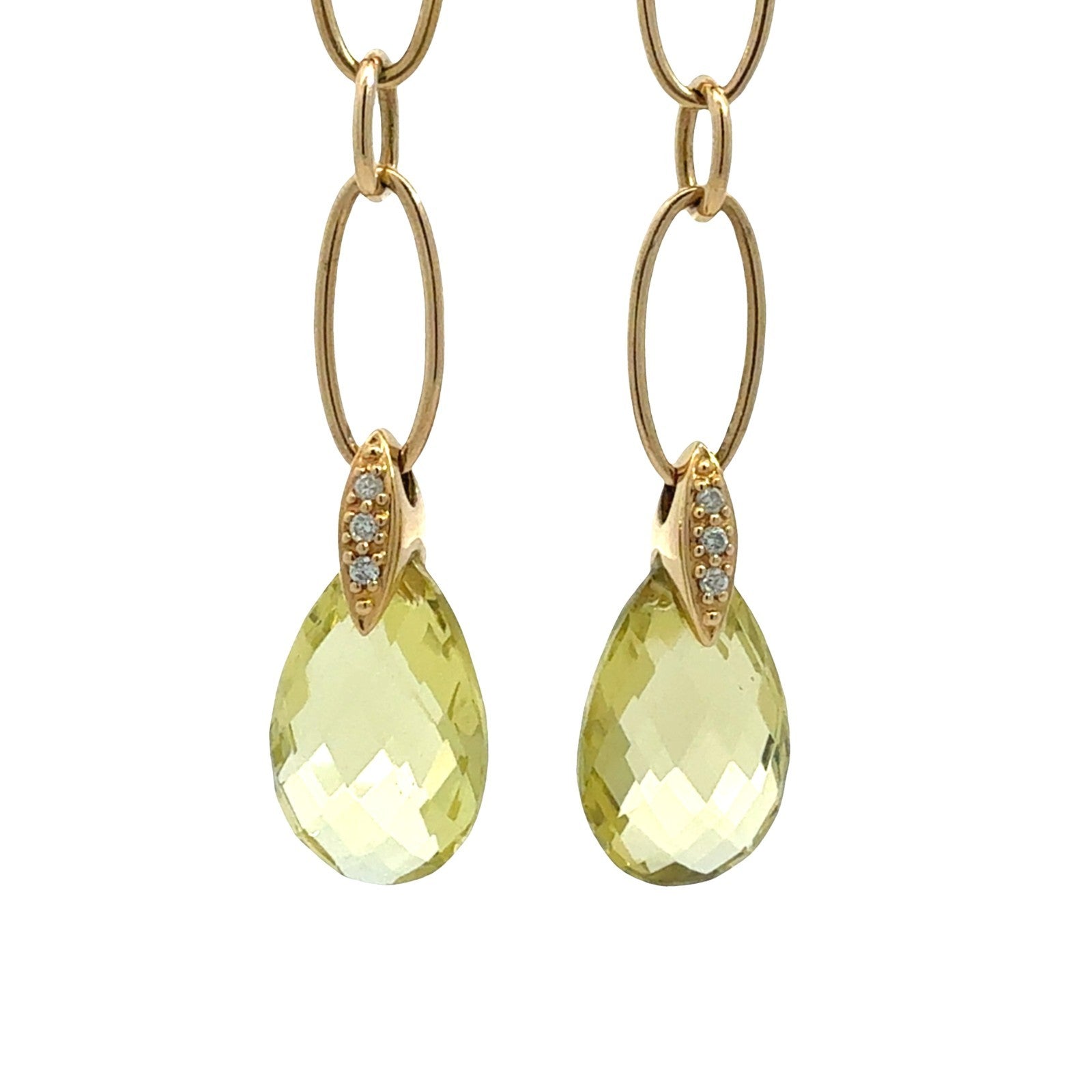 18k Yellow Gold 0.11cttw Diamond and Lemon Quartz Briolette Dangle Earrings6