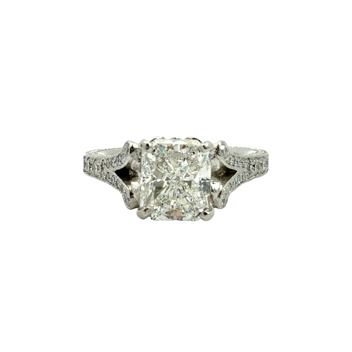 Platinum Pavé Split Shank Cushion-Cut 2.63cttw (2.01tcw) Diamond Engagement Ring0