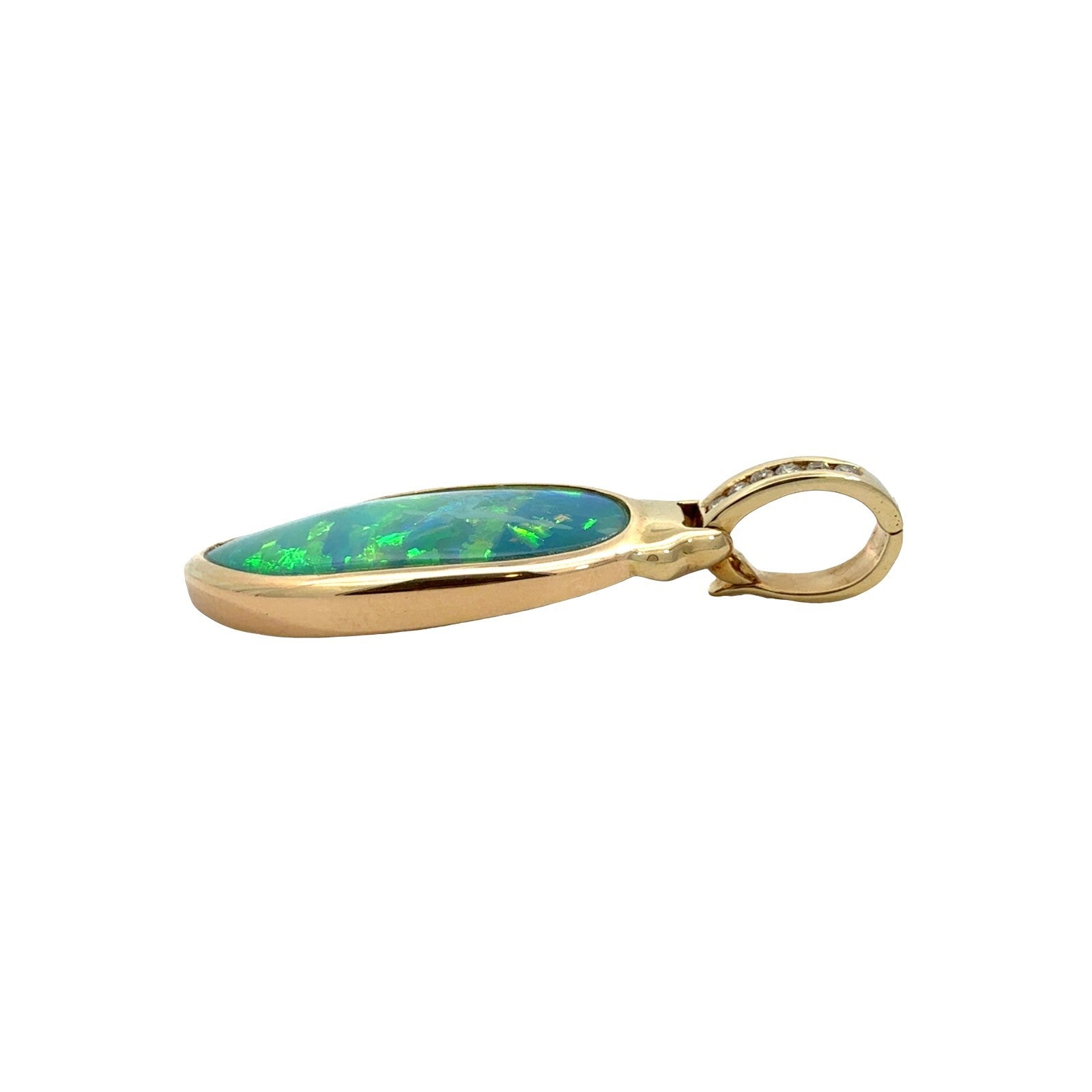 14k Yellow Gold Blue Opal and 0.08cttw Diamond Enhancer Pendant2