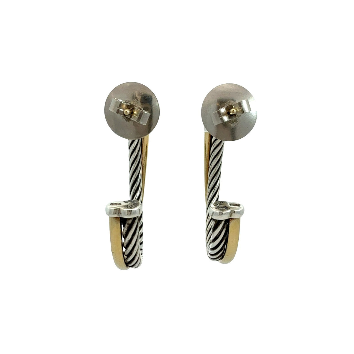 David Yurman Sterling Silver 14k Yellow Gold Crossover Cable Hoop Earrings3