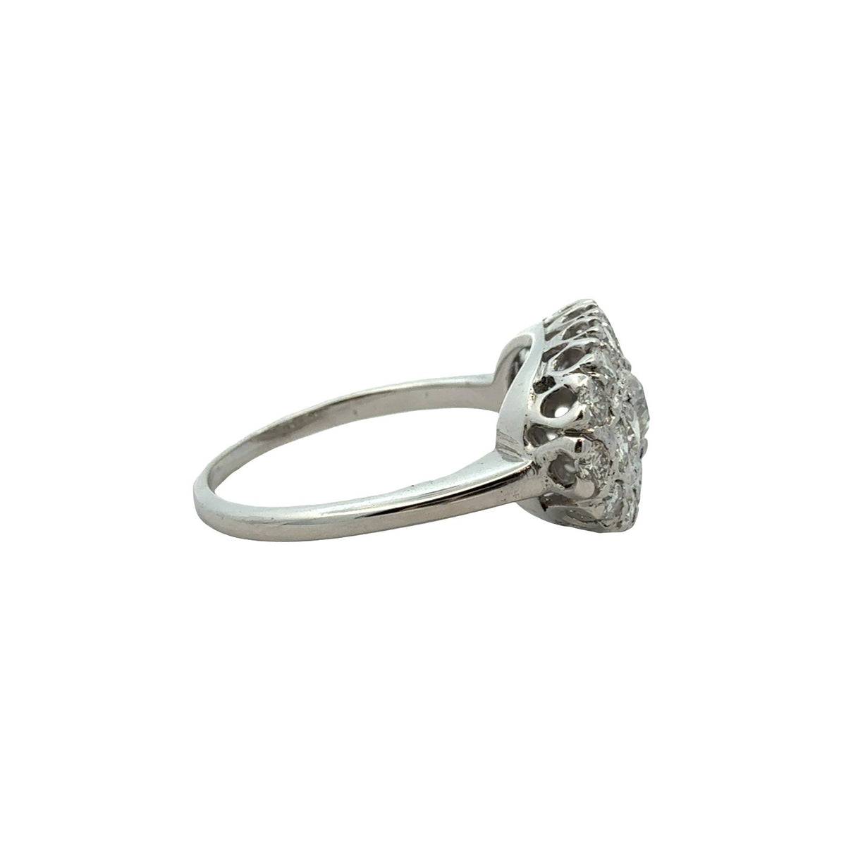 Vintage 14k White Gold 1.34cttw Diamond Oval Cluster Ring Size 82