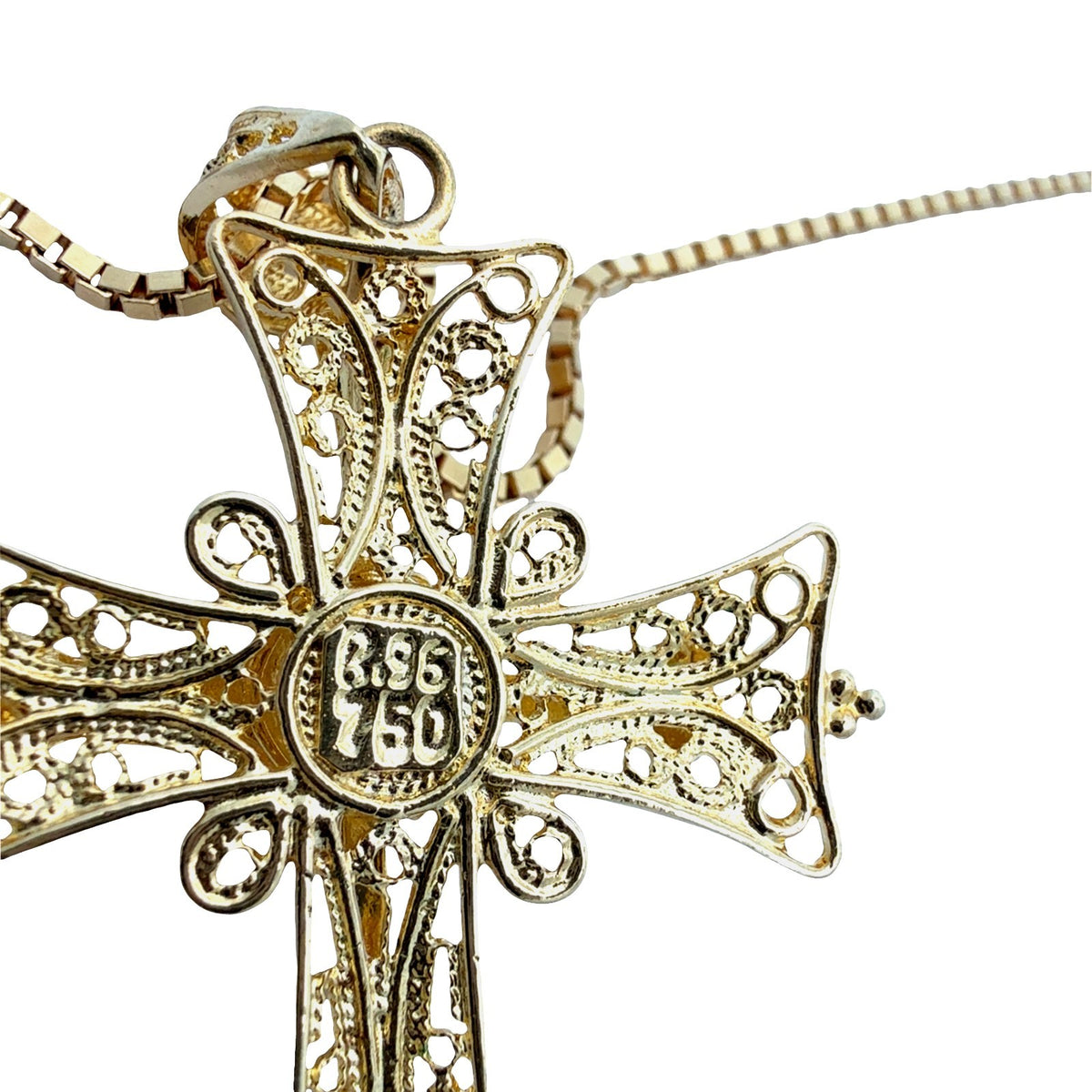 Vintage 18k Yellow Gold Turquoise and Enamel Filigree Cross Necklace5