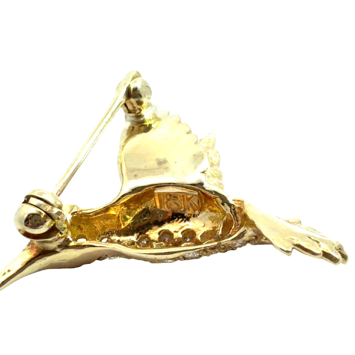 Vintage 18k Yellow Gold 0.18cttw Diamond & 0.01tcw Ruby Hummingbird Pin6