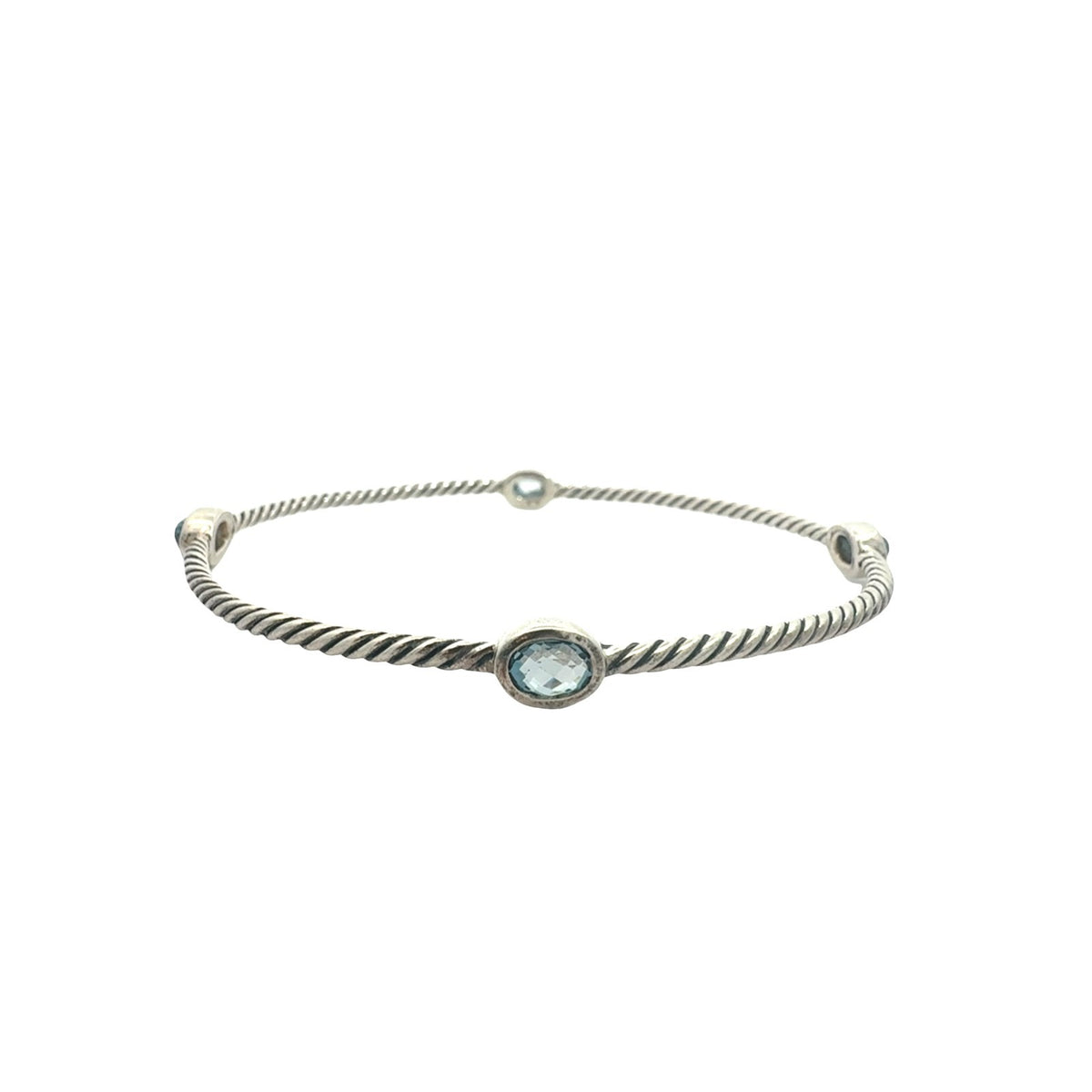 David Yurman Sterling Silver Blue Topaz Cable Station Bangle2