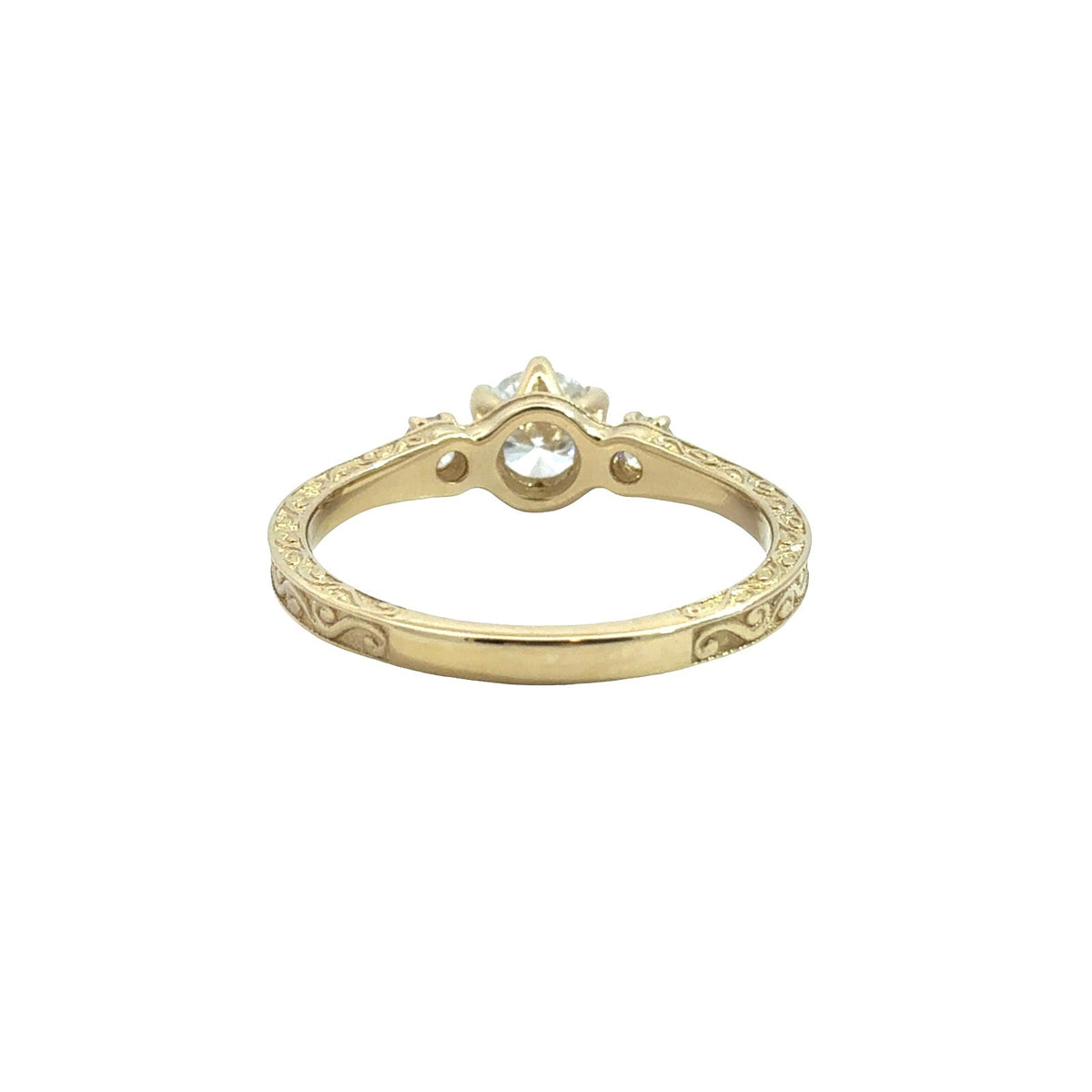 14k Yellow Gold Engraved 0.63cttw Three-Stone Lab-Grown Diamond Engagement Ring3