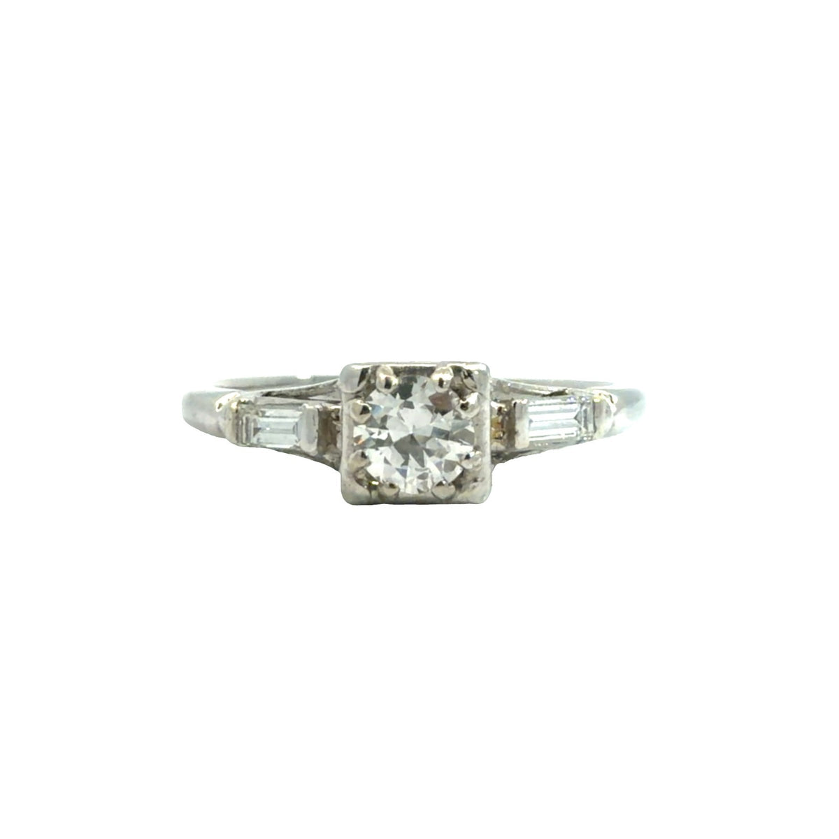 14k White Gold Euro &amp; Baguette Three 0.50cttw Diamond Engagement Ring Size 6.750