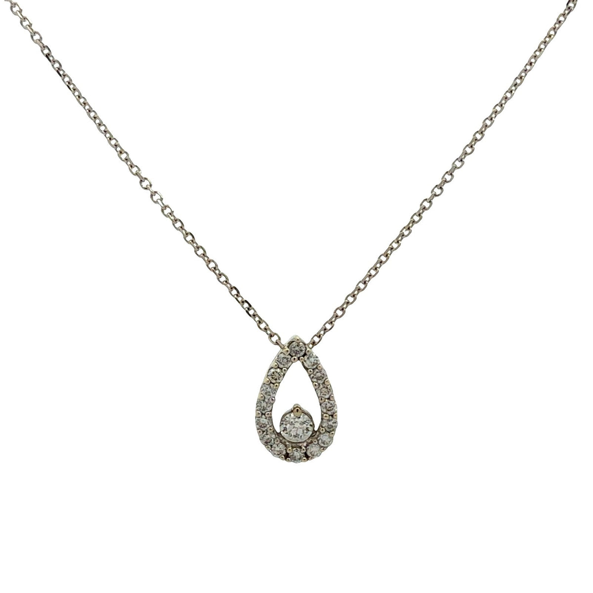 14k White Gold 0.58cttw Diamond Open Teardrop Pendant Necklace0