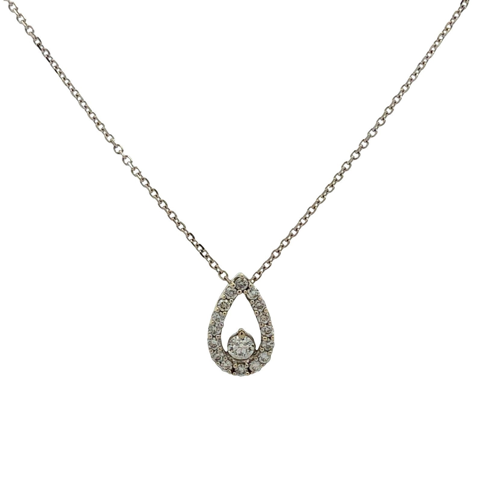 14k White Gold 0.58cttw Diamond Open Teardrop Pendant Necklace0