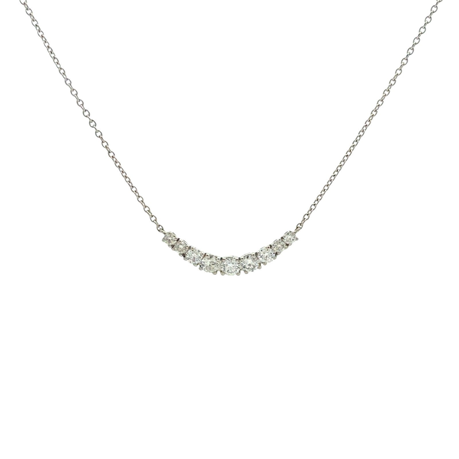 14k White Gold 0.37cttw Diamond Curved Bar Necklace 18"0