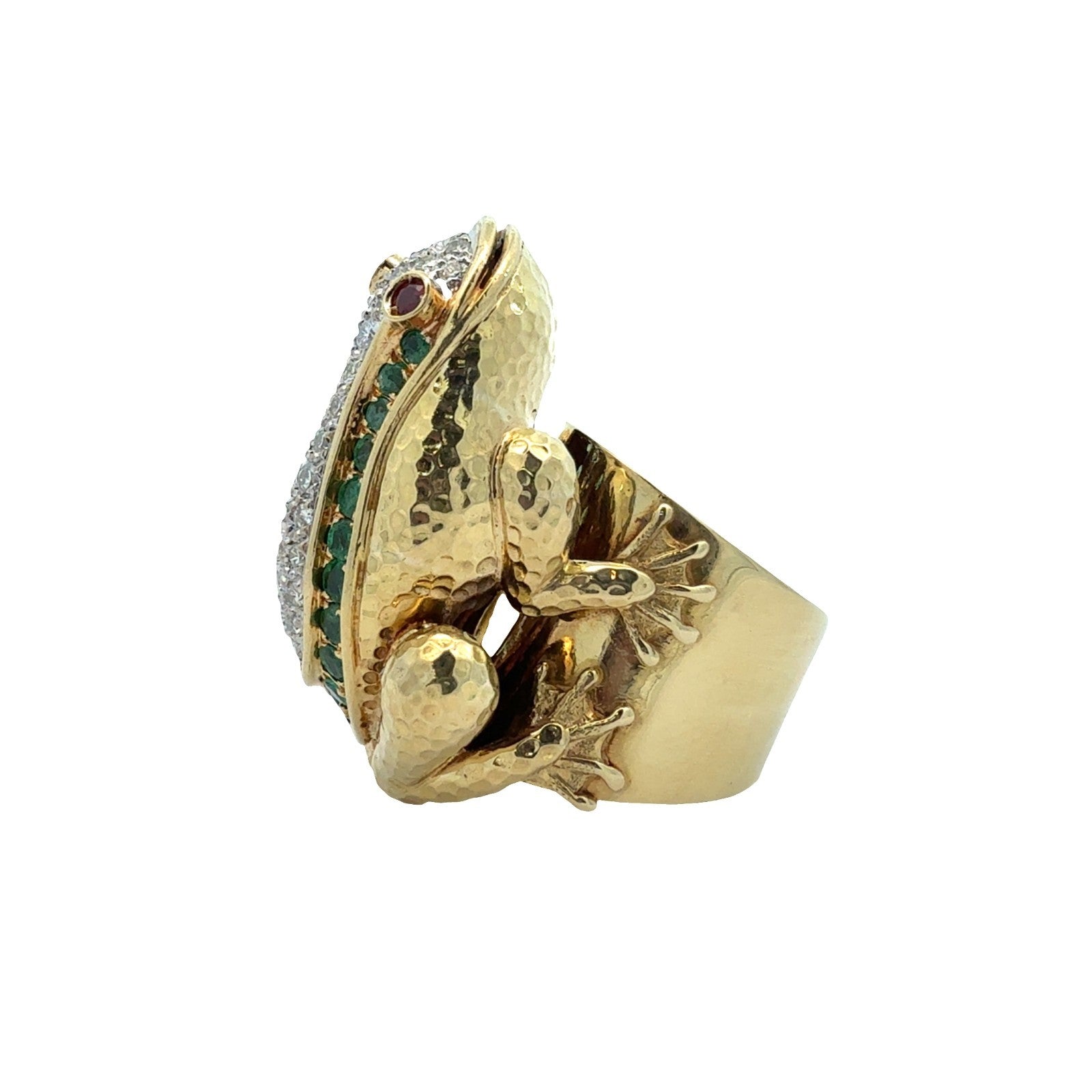 18k Yellow Gold 0.68ctw Diamond 0.75ctw Emerald 0.10ctw Ruby Frog Cocktail Ring4
